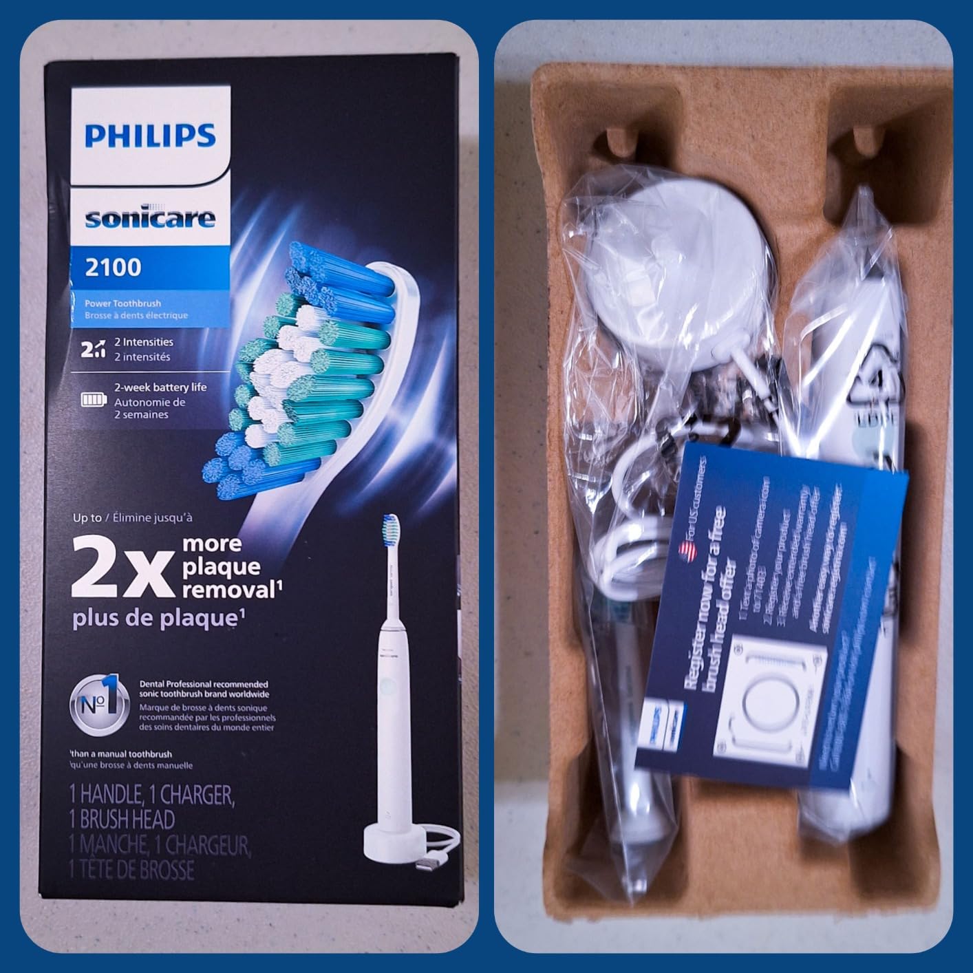Philips Sonicare 2100 Series Electric Toothbrush - Sonic Toothbrush with Advanced Sonic Technology, Two Intensity Settings, Smartimer & Quadpacer, White customer photo 1