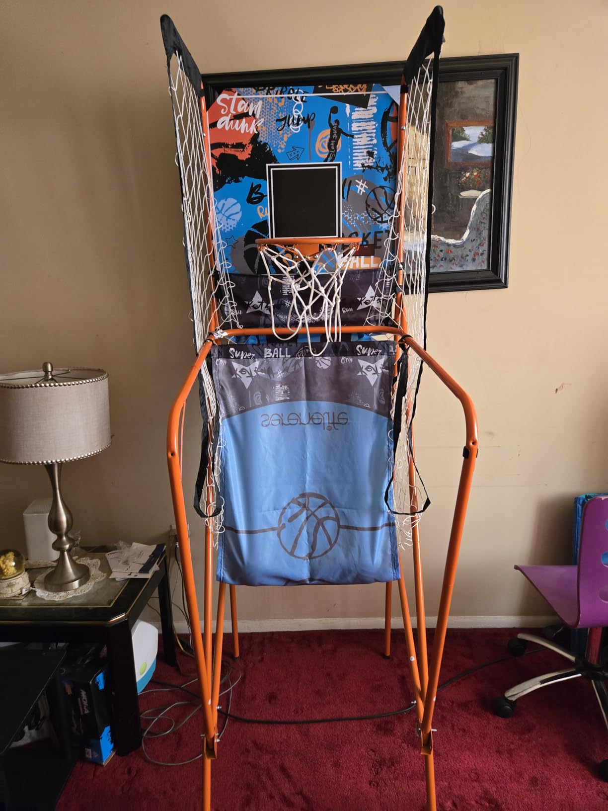 SereneLife Dual Shot Basketball Arcade Game with Electronic Scorer, 8 Game Modes, Indoor Outdoor 2 Player Basketball Shooting Game, Foldable Arcade Set with 5 Balls and Pump customer photo 1