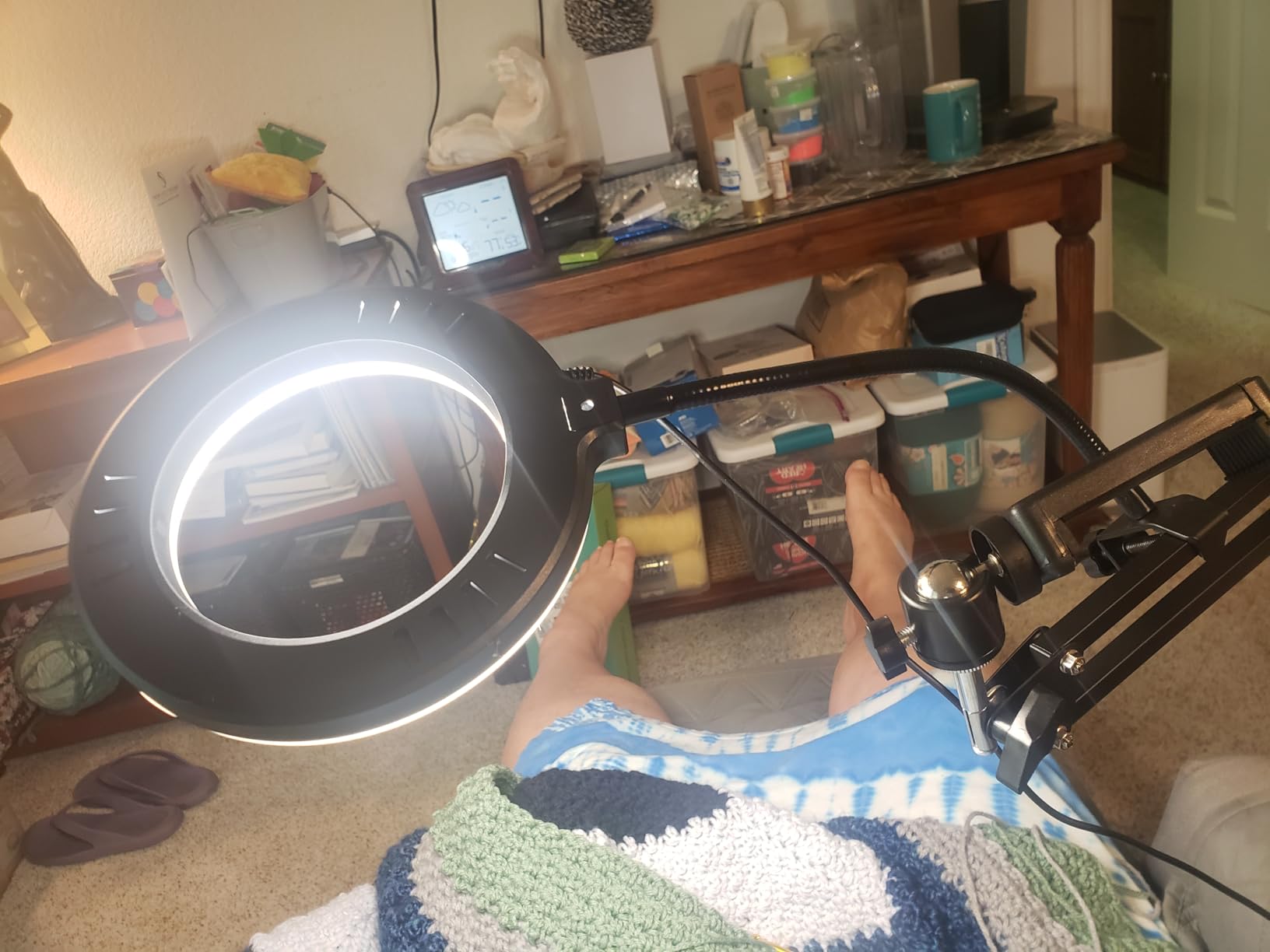 Overhead Camera Mount with Ring Light, Flexible Articulating Phone Arm Stand Compatible with iPhone, Logitech Webcam, Desk Tripod for YouTube Live Stream Cooking Nail Video Recording customer photo 2