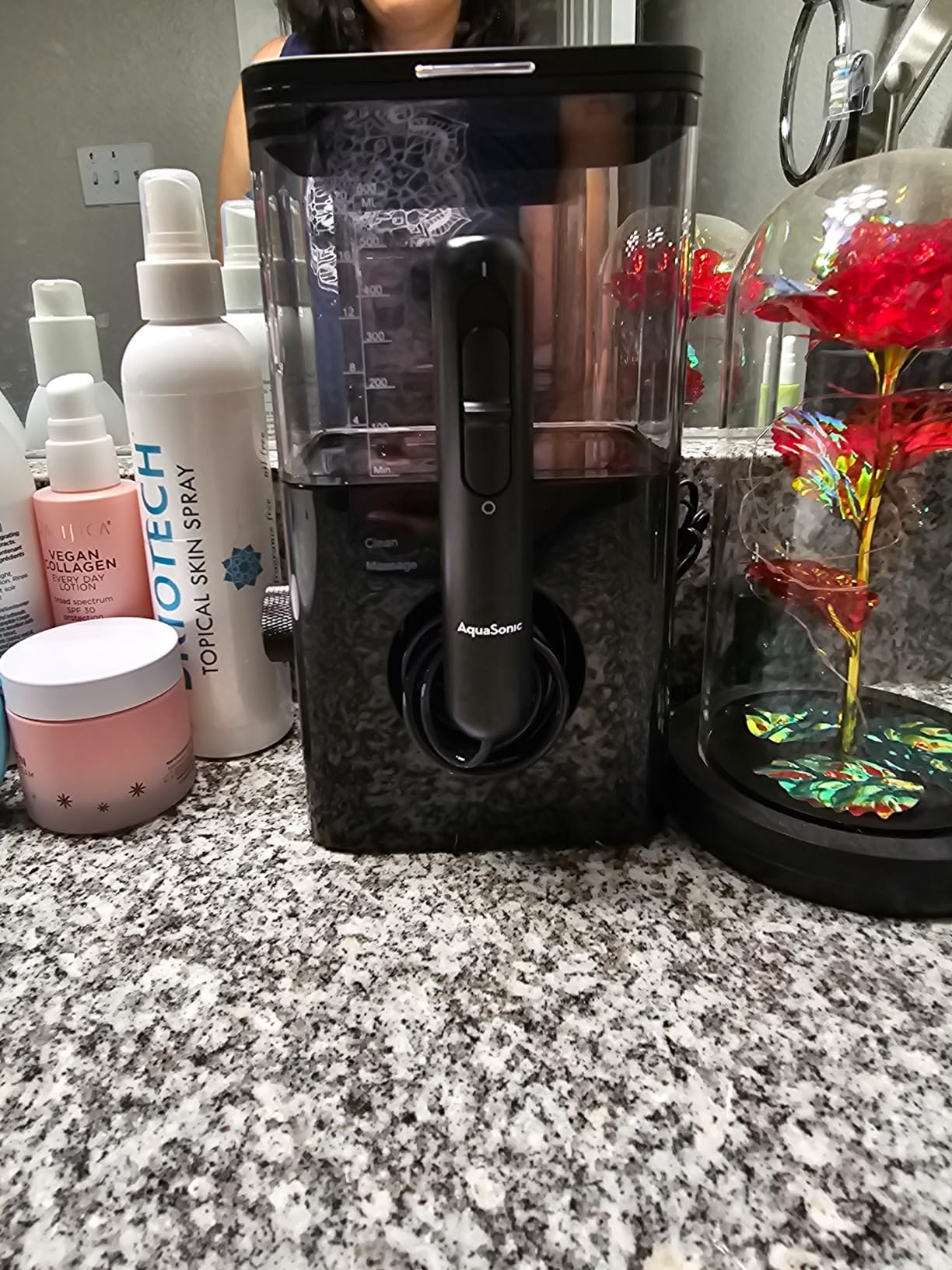 AquaSonic Aqua Flosser PRO | Professional Water Flosser with Large Capacity Reservoir | Oral Irrigator w/ 2 Modes, 10 Levels of Water Pressure, 4 Included Tips | Sleek & Compact customer photo 1