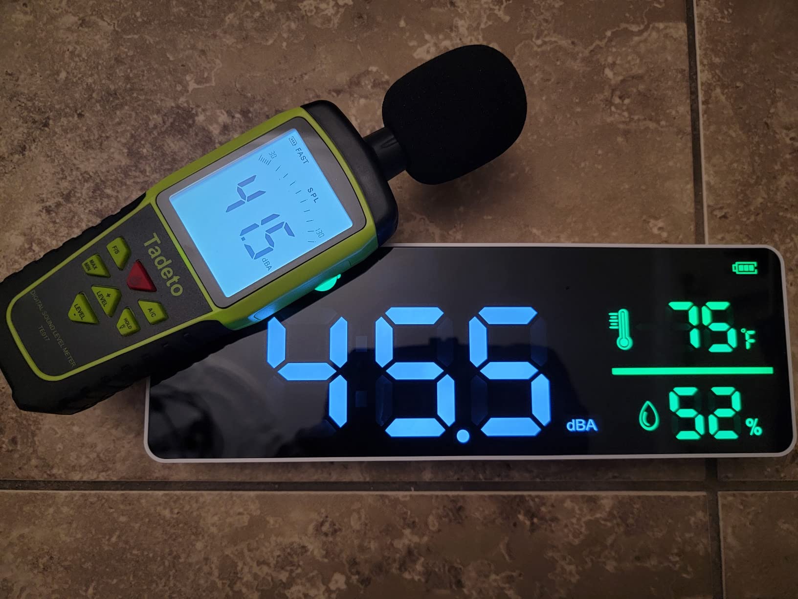Decibel Meter Wall Hanging Sound Level Meter 11 inch Large LED Display Noise Temperature Humidity Meter with Alarm customer photo 2