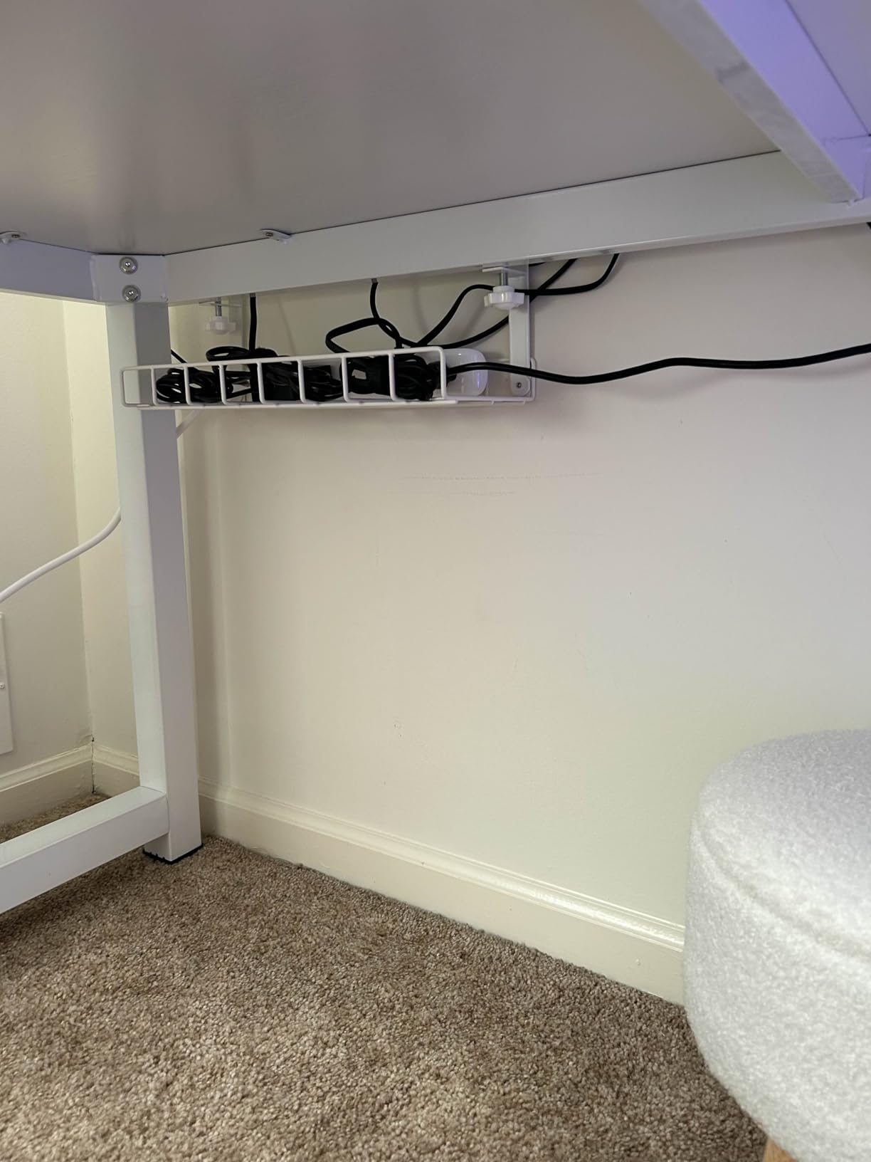 Under Desk Cable Management Tray, Xpatee Upgraded Wire Management No Drill No Screws, Cable Tray with Clamp for Wire Organizers, Computer Cord Rack for Office, Home - No Damage to Desk White customer photo 2