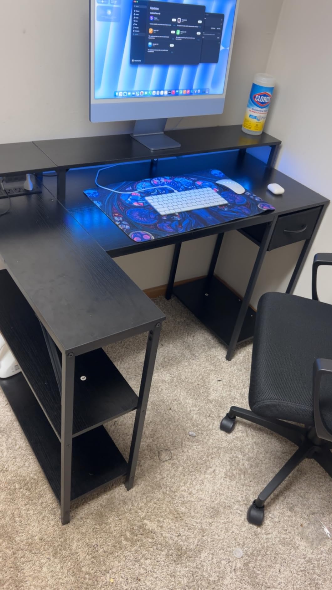 SUPERJARE 47 inch L Shaped Gaming Desk with LED Lights & Power Outlets, Reversible Computer Desk with Shelves & Monitor Stand, Corner Desk with Drawer, for Home & Office, Black customer photo 2