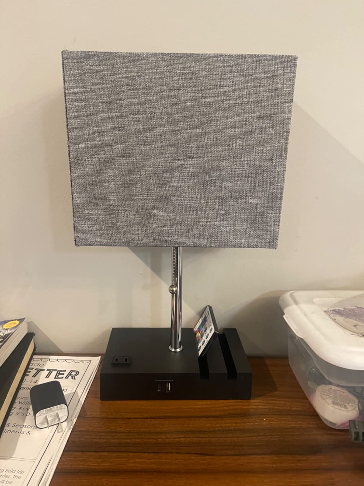 Smart RGB Dimmable Table Lamp Work with Alexa&APP&Remote Control, Bedside Desk Lamp with Charging Ports&Outlet&Phone Stand, Music Sync Nightstand Lamp for Bedroom Living Room Office Dorm customer photo 2