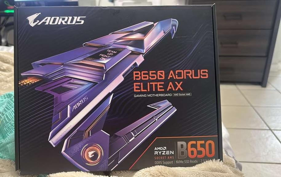GIGABYTE B650 AORUS Elite AX AMD AM5 ATX Motherboard, Support Ryzen 9000/8000/7000 Series, DDR5, 14+2+1 Power Phase, PCIe 5.0 M.2, USB-C 3.2 Gen 2, WIFI6E, 2.5GbE, EZ-Latch, Q-Flash, RGB Fusion customer photo 1