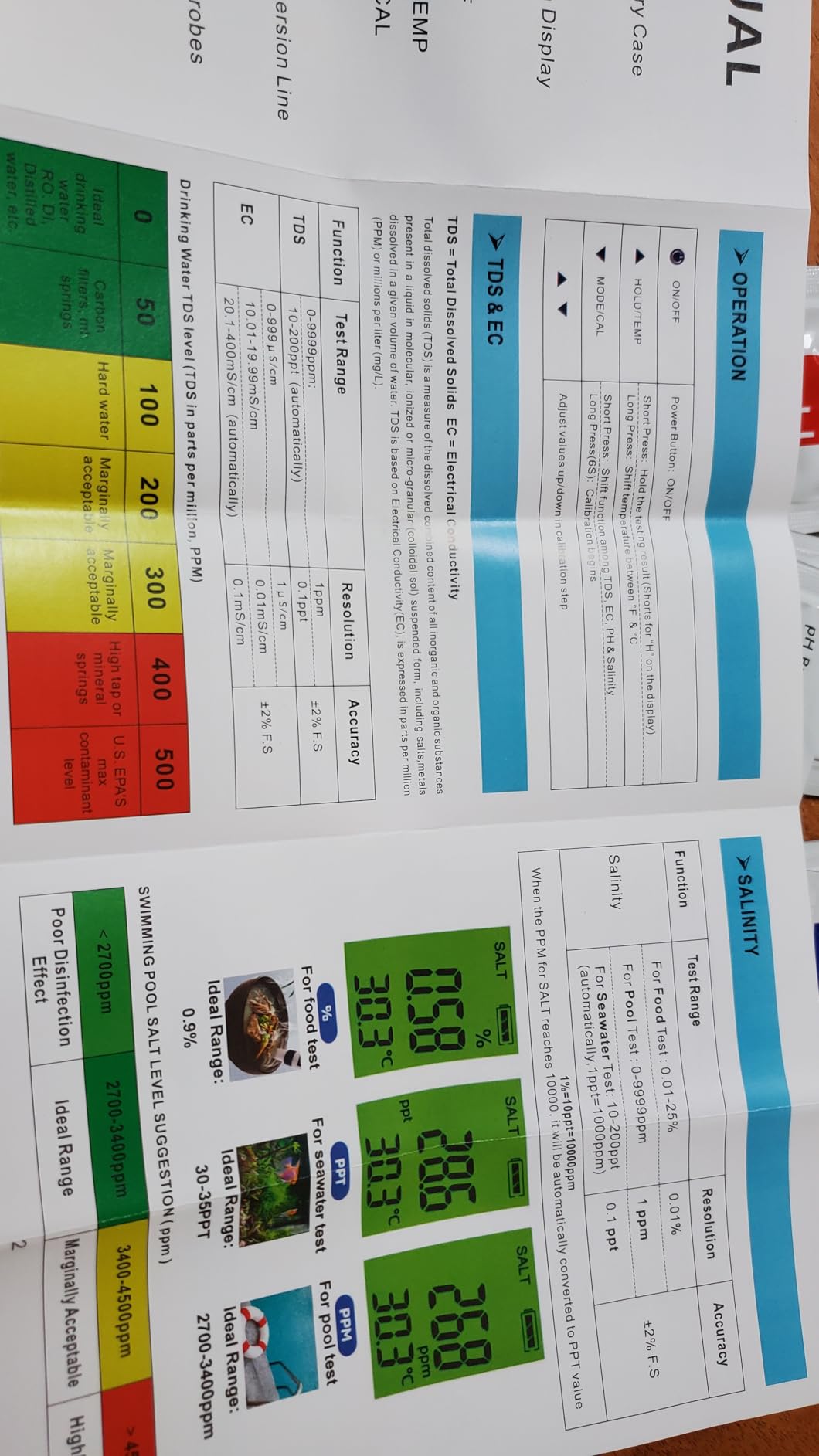 Pool Salt Tester & PH Meter, Hofun Digital Salinity Meter and PH Tester for Aquarium and Pool Saltwater Water, 5 in 1 Salinity PH Temp EC and TDS Meter, Aquarium Swimming Pool Hot Tub, High Accuracy customer photo 2