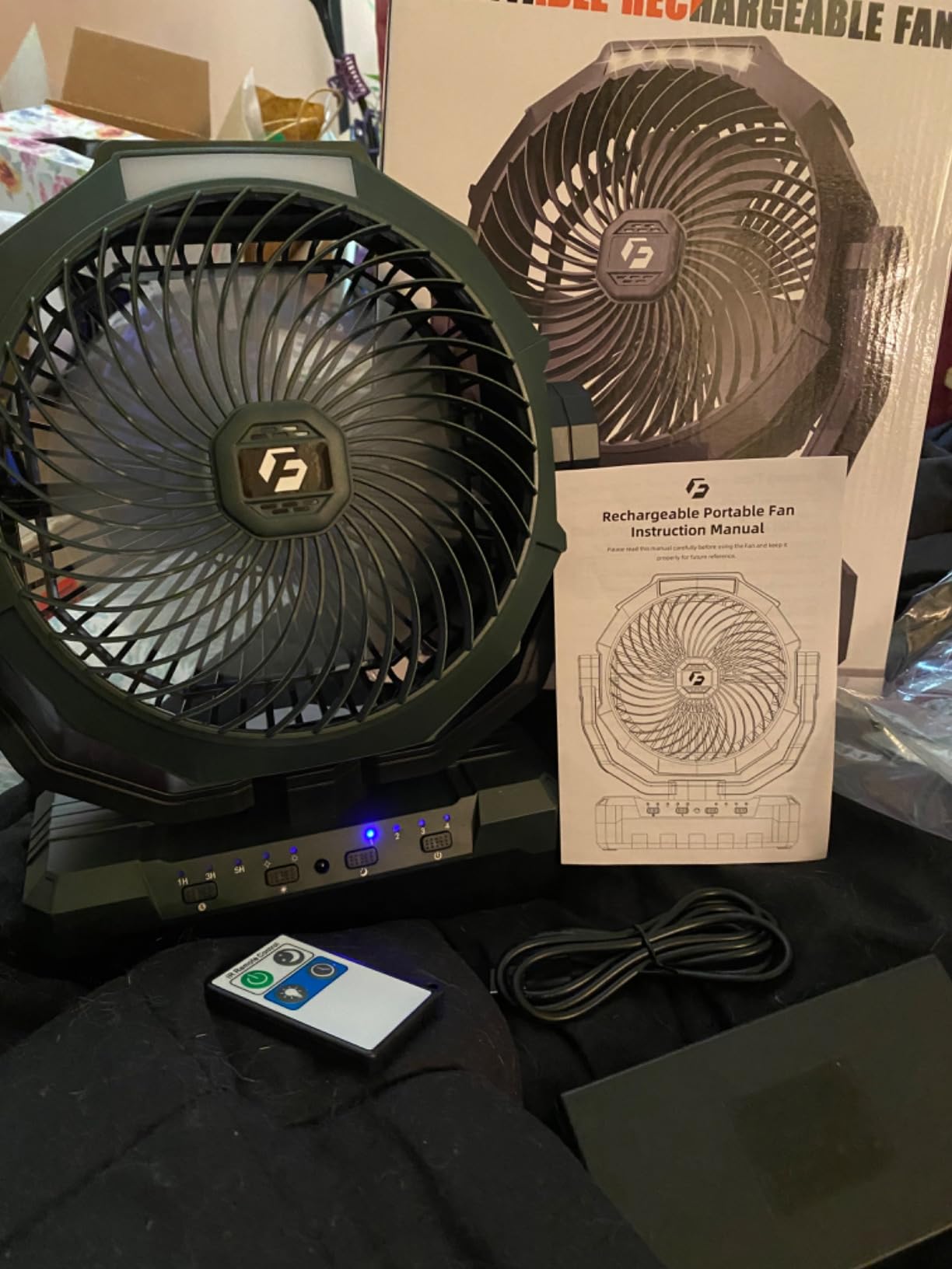FRIZCOL 3-in-1 Camping Fan - Portable Fans Rechargeable - 24000mAh Battery Powered Fan with Light & Remote for Indoor, Outdoor, Tent, Travel, Fishing, Jobsite, Gifts for Men Dad Him - Green customer photo 2