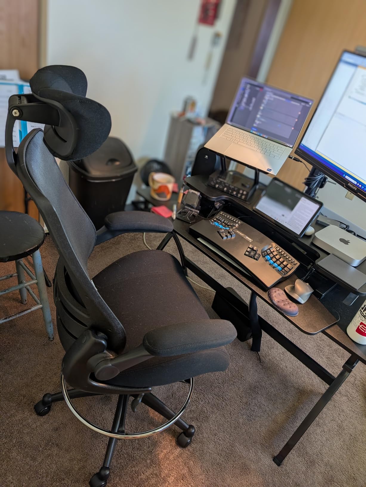 BOLISS Drafting Tall Office Chair 400lbs High Back Wide Standing Desk Chair Comfortable with Flip up Armrests Lumbar Support Adjustable Big Footrest Ring(Black) customer photo 1