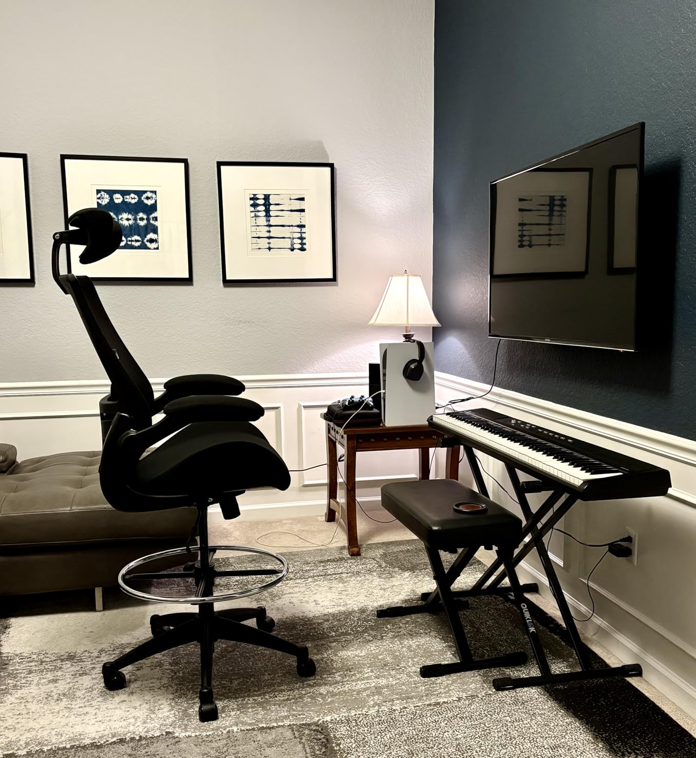 BOLISS Drafting Tall Office Chair 400lbs High Back Wide Standing Desk Chair Comfortable with Flip up Armrests Lumbar Support Adjustable Big Footrest Ring(Black) customer photo 2