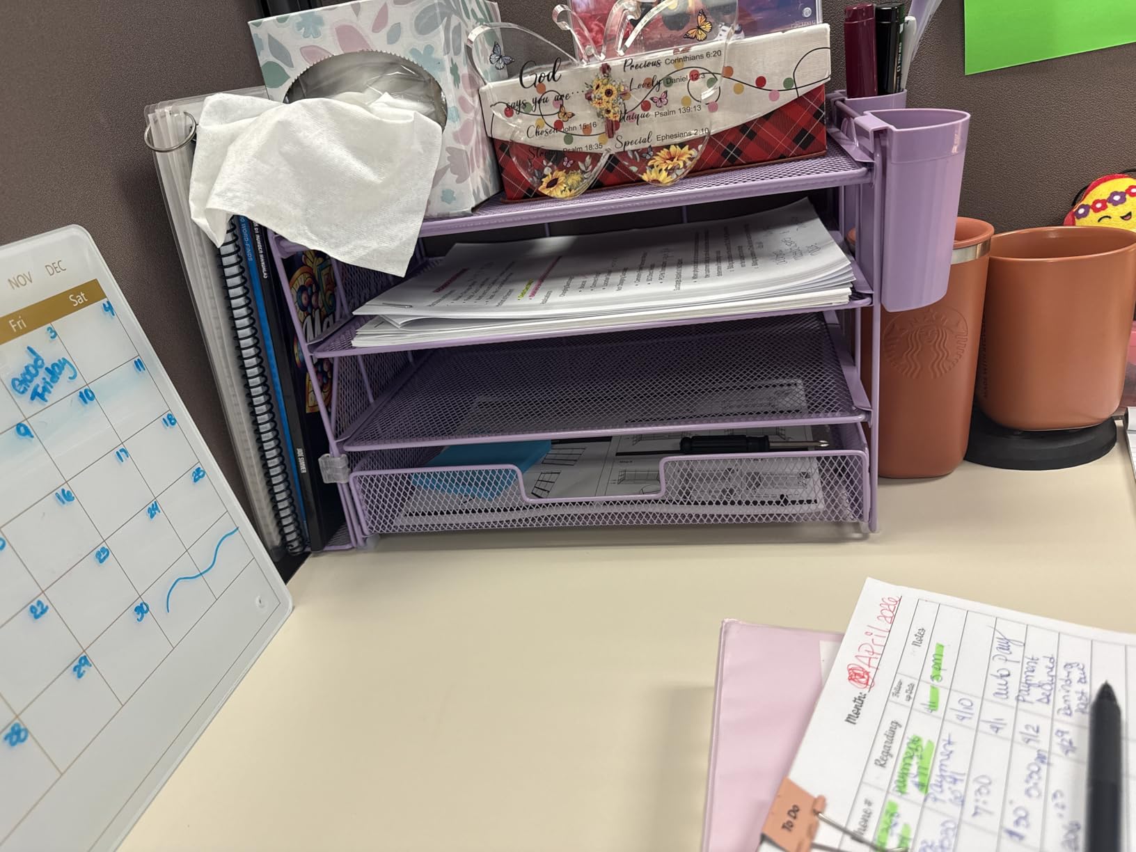 OPNICE Desk Organizer, 4-Tier Desktop File Organizer with Drawer and 2 Pen Holders, Office Desk Accessories, File Sorters, Workspace Organizers for Office Supplies(Black) customer photo 1