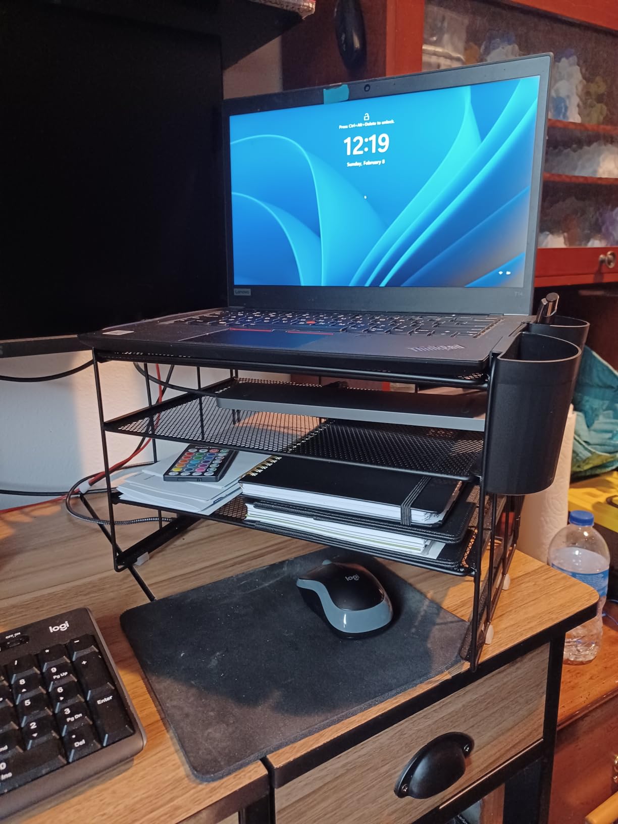 OPNICE Desk Organizer, 4-Tier Desktop File Organizer with Drawer and 2 Pen Holders, Office Desk Accessories, File Sorters, Workspace Organizers for Office Supplies(Black) customer photo 2