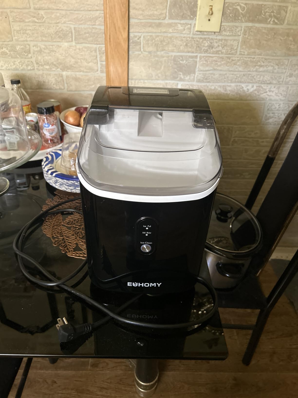 EUHOMY Nugget Ice Maker Countertop with Handle, Ready in 6 Mins, 34lbs Per Day, Removable Top Cover, Auto-Cleaning, Portable Sonic Ice Maker with Basket and Scoop customer photo 2