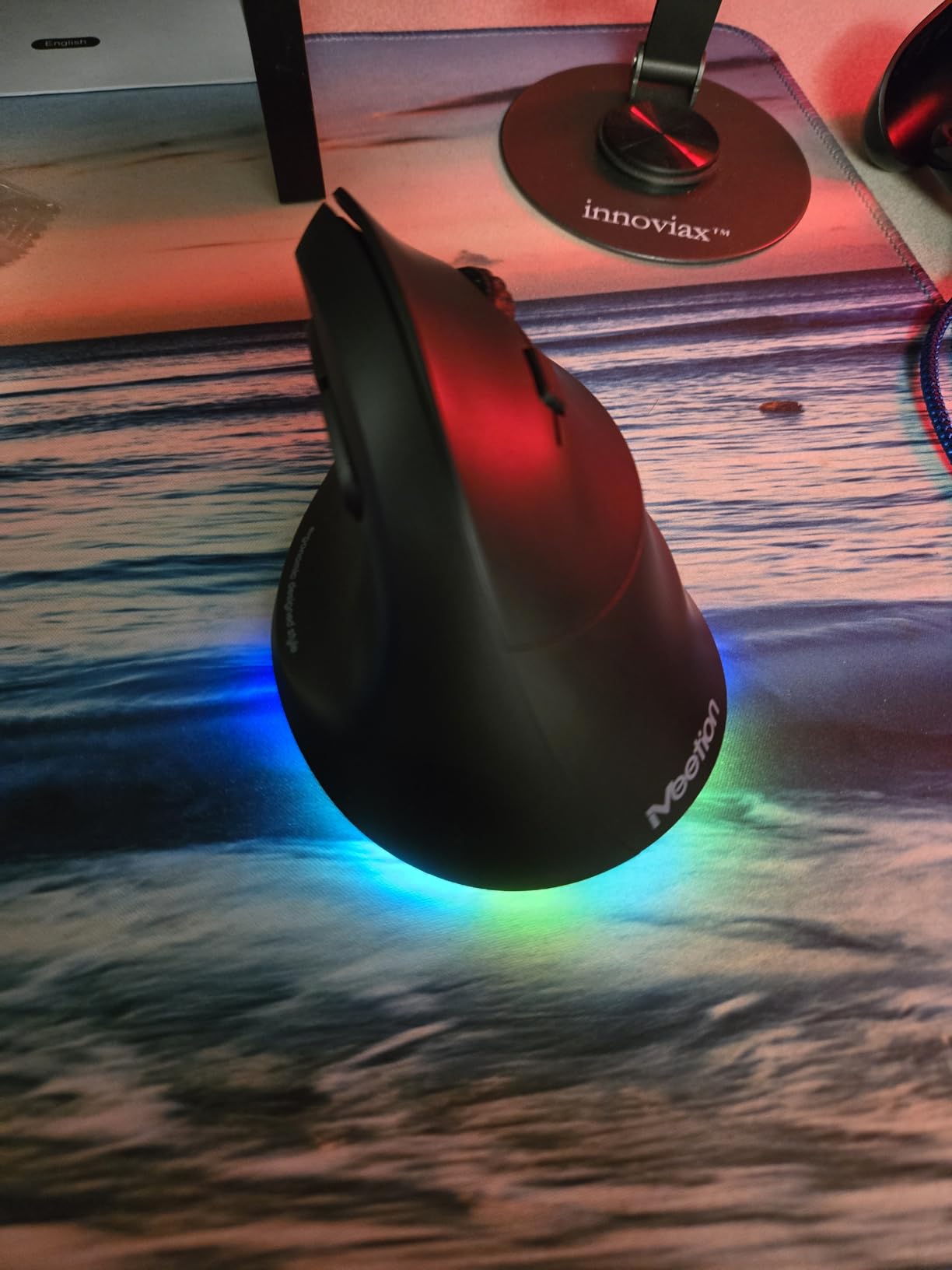 MEETION Left-Handed Ergonomic Mouse, Wireless Vertical RGB Rechargeable Mouse, Bluetooth(5.2 + 3.0) & USB-A with USB-C Adapter 4 Adjustable DPI Mice for Mac/Windows/PC/Tablet/iPad Black customer photo 2