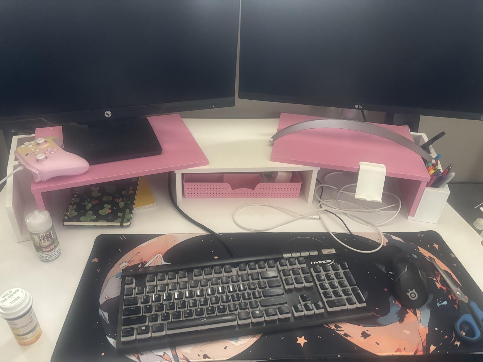 Simple Houseware Desk Dual Monitor Stand Riser with Drawer, Rustic Brown customer photo 2