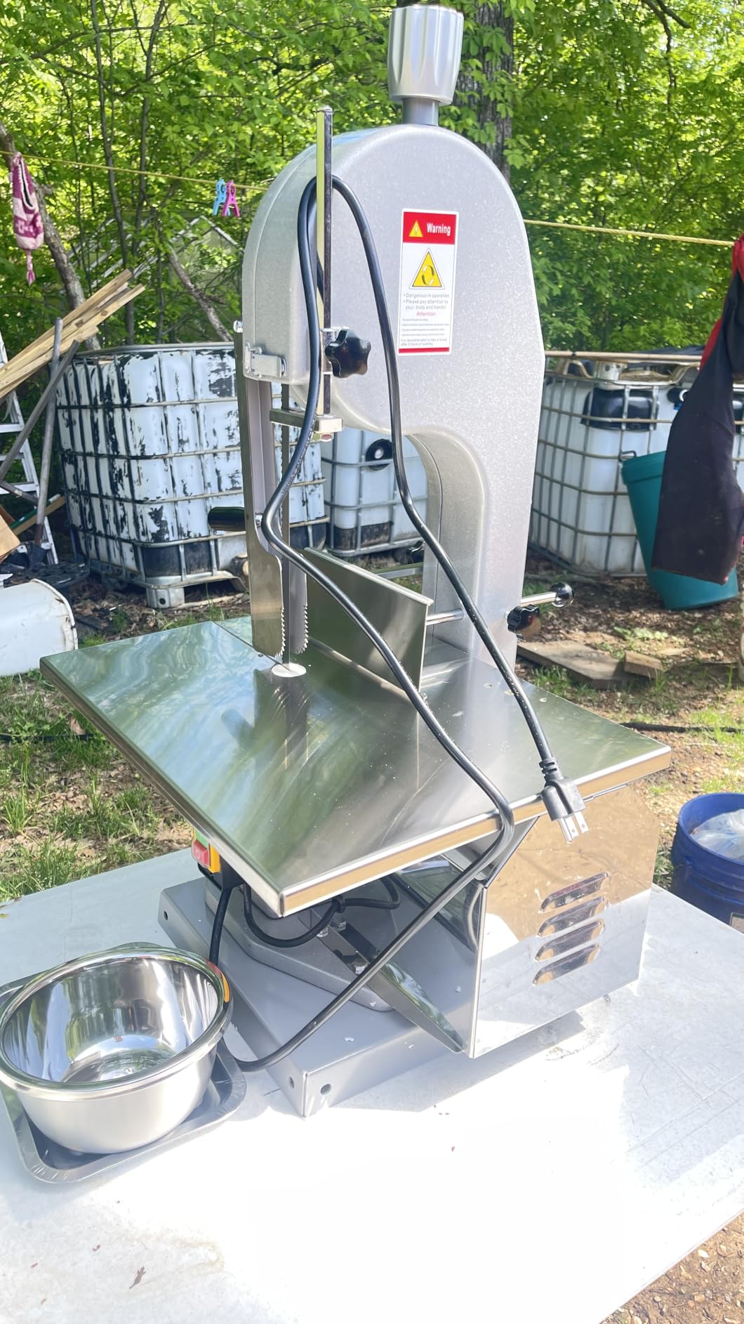 Commercial Electric Meat Bandsaw, 1500W Stainless Steel Vertical Bone Sawing Machine, Workbeach 19.3 x 15 inches, 0.16-7.9 Inch Cutting Thickness, Frozen Meat Cutter with 6 Blades customer photo 2