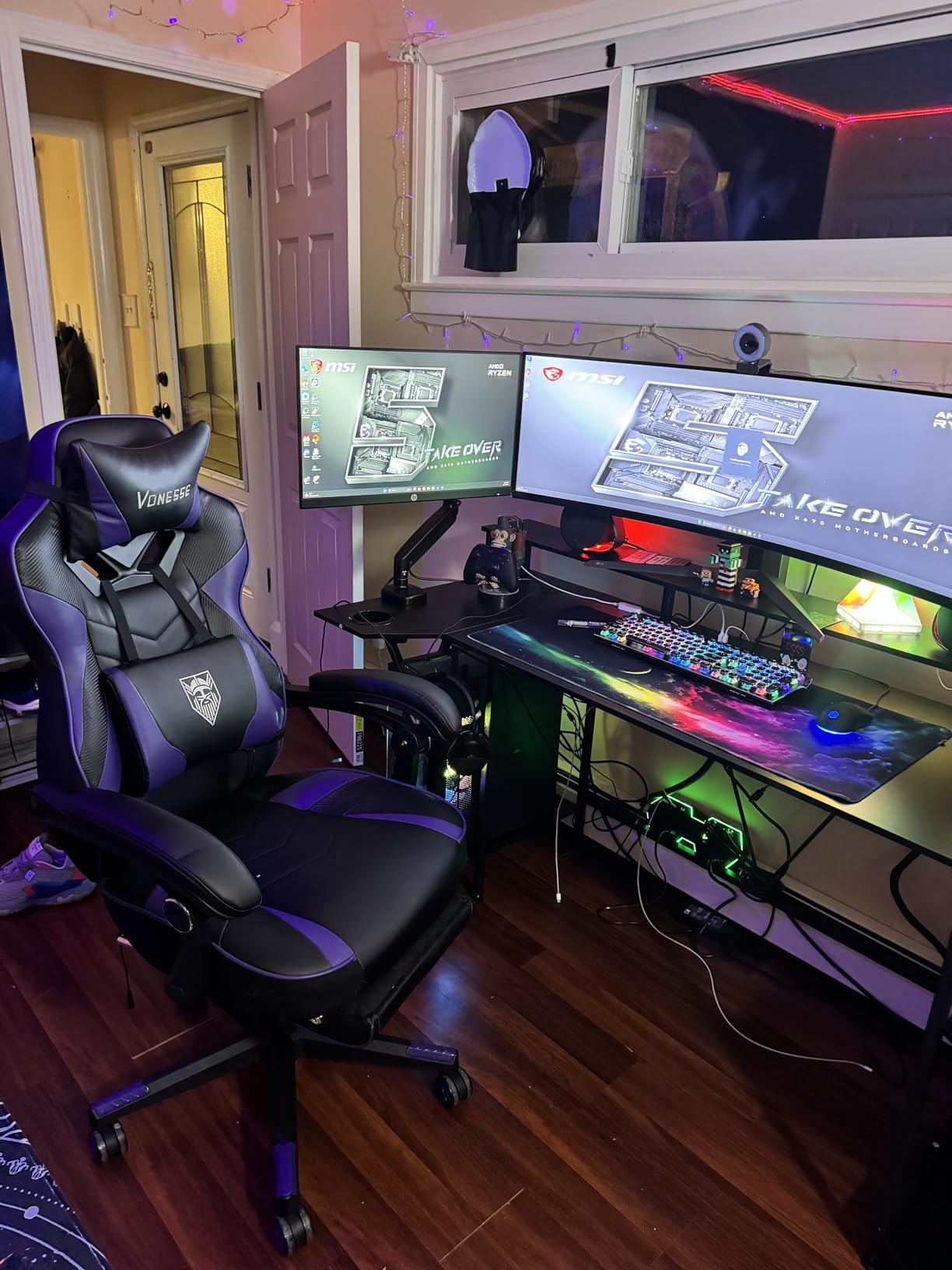 SEDETA Gaming Desk 70.8'' with LED Lights and Storage Shelves, Computer Desk with Monitor Stand, Power Outlets and Cup Holder, Large PC Gamer Desk, Gaming Table for Bedroom, Living Room, Black customer photo 2