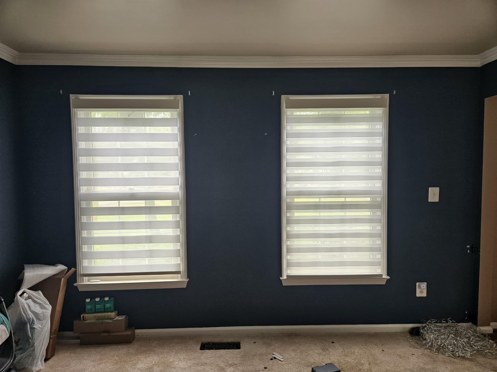 DENFOON Motorized Zebra Blinds, Solar Powered Dual Layer Automatic Shades with Remote Control, Rechargeable Smart Blinds customer photo 2