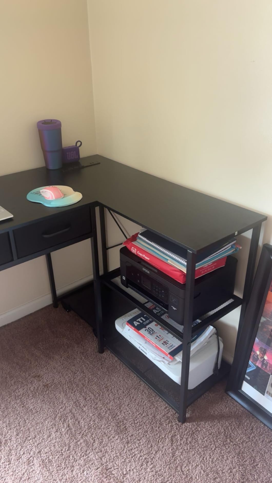 AODK 53 Inch L Shaped Computer Desk with Drawers, Corner Desk with Power Outlets & Reversible Storage Shelves, for Home Office Gaming, White customer photo 1