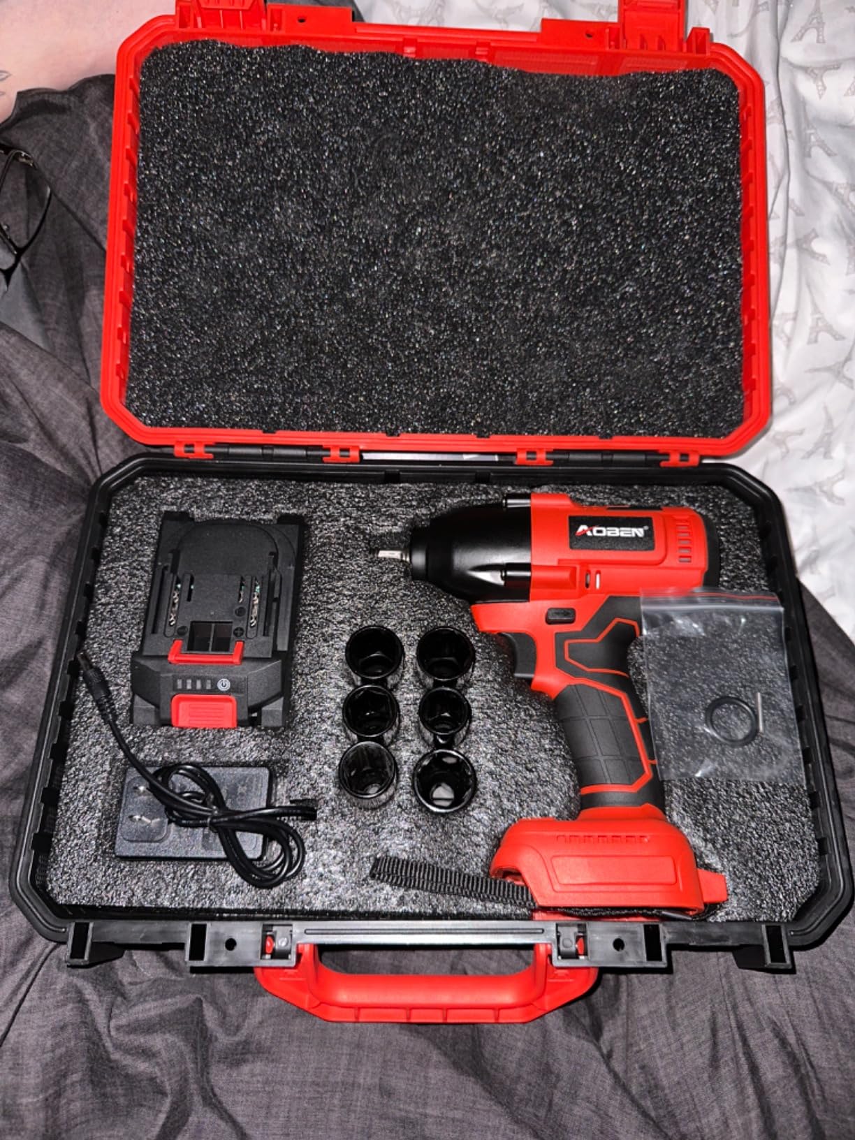 AOBEN Cordless Impact Wrench 1/2 Inch, Power Impact Gun Kit, Max 600N. M/450Ft-lbs High Torque Electric Impact Driver for Car RV Tire, 4.0Ah Battery, Charger, 6 Sockets & Storage Tool Case customer photo 2