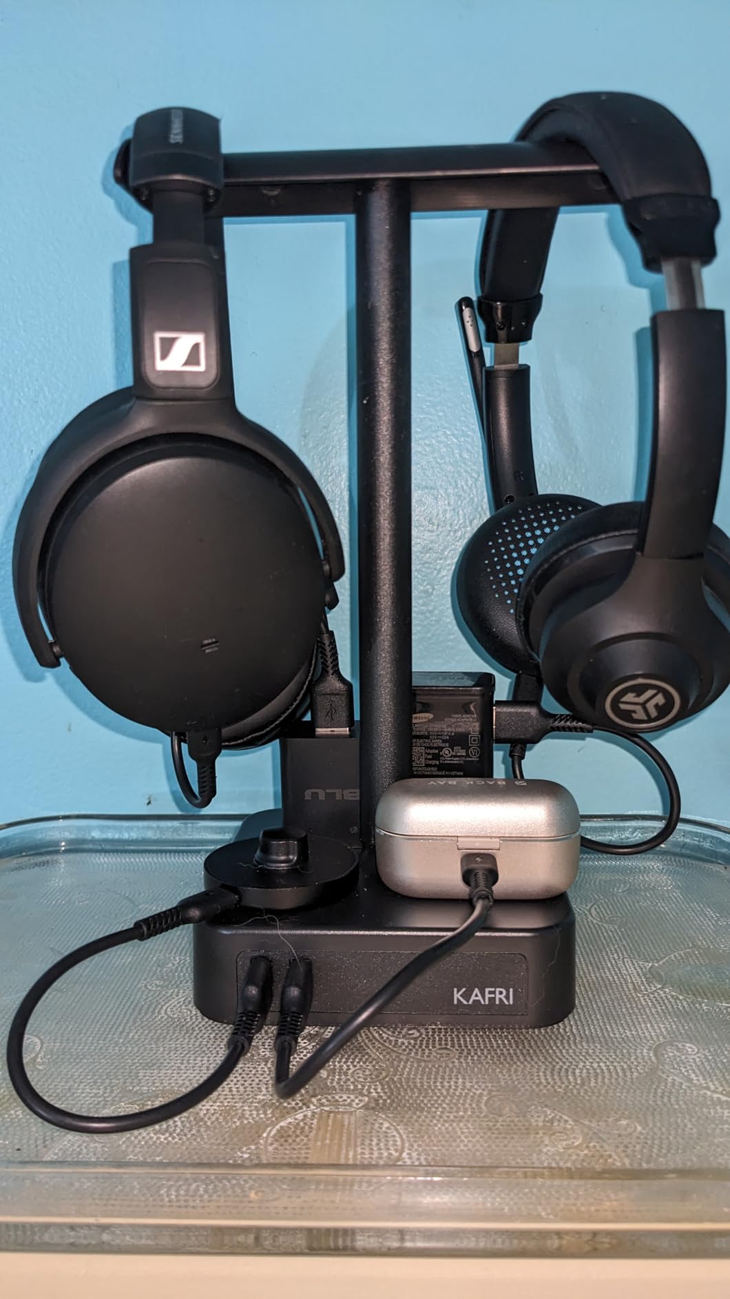 KAFRI RGB Headphone Stand with USB Hub Desk Gaming Headset Holder Hanger Rack with 1 USB2.0 Extension Charging Port Extender Cord customer photo 2