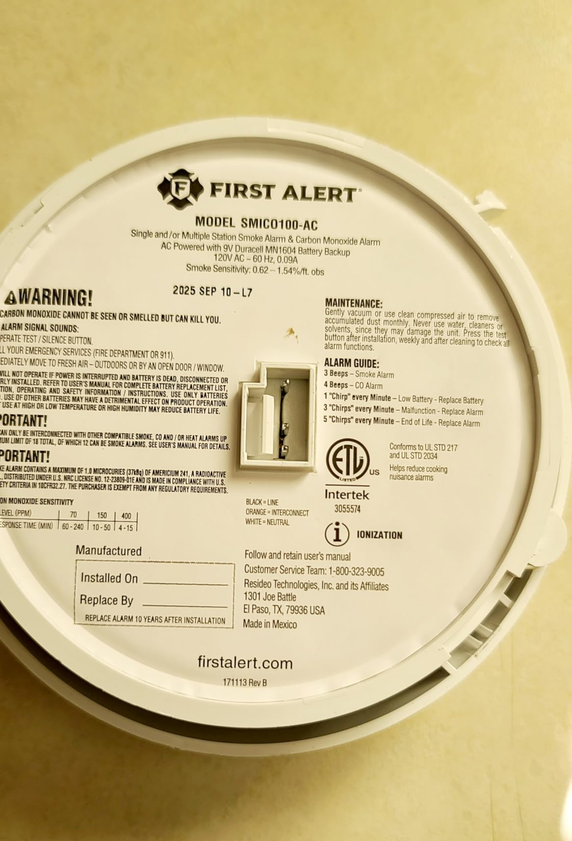 First Alert BRK Combination Smoke & Carbon Monoxide Alarm, Interconnect Hardwire Detector with Battery Backup, SMICO100-AC, 1-Pack customer photo 2