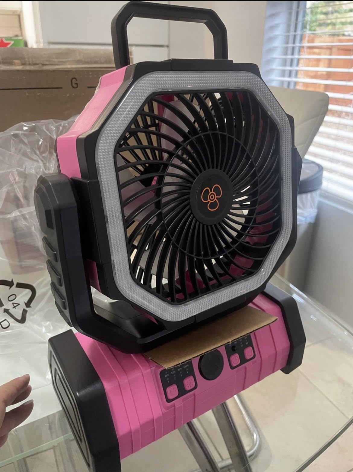 Odoland 30000mAh Camping Fan with LED Lantern, Rechargeable Battery Operated Oscillating Fan with Remote & Hook, Portable Tent Fan with Timer, 4 Speeds for Outdoor Camp RV Jobsite Power Outage, Green customer photo 1