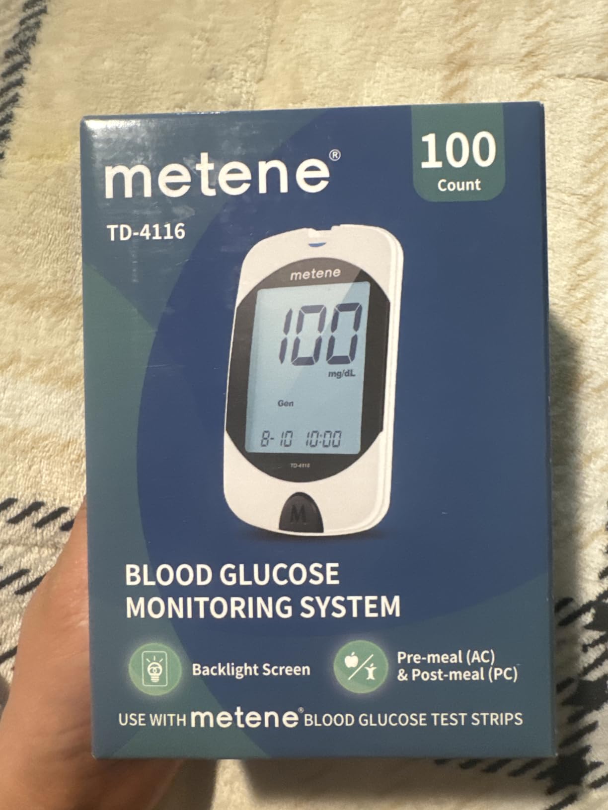 Metene TD-4116 Blood Glucose Monitor Kit, 150 Glucometer Strips, 150 Lancets, 1 Blood Sugar Monitor, Blood Sugar Test Kit with Control Solution, Lancing Device, No Coding, Large Display customer photo 1