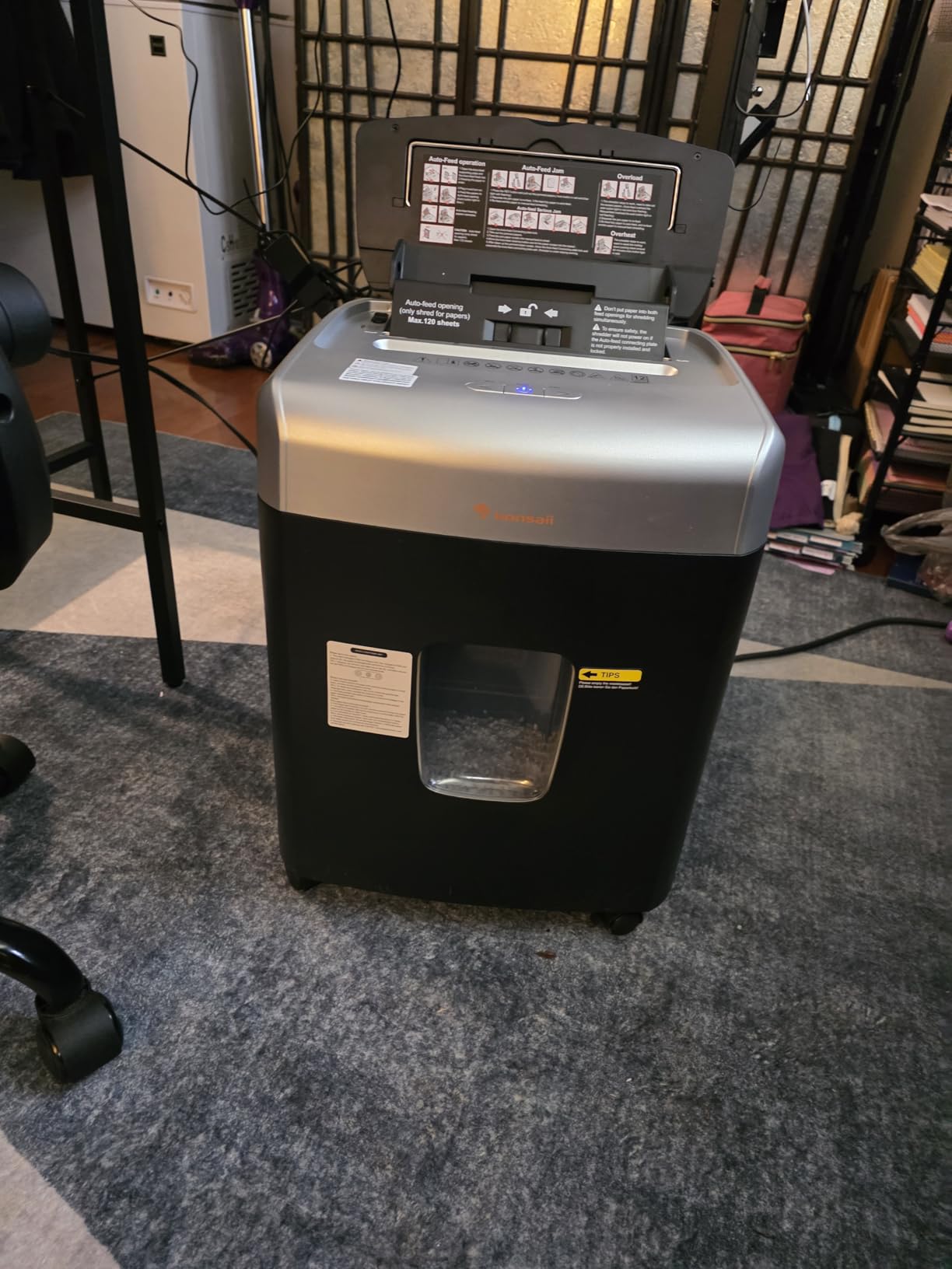Bonsaii Paper Shredder for Office, 120-Sheet Autofeed Heavy Duty Shredder for Home Office Use, 30 Minutes, Micro Cut, P-4 High Security Level customer photo 1