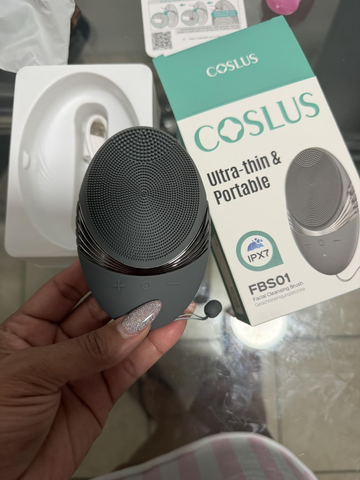 COSLUS FBS01 Facial Cleansing Brush Face Scrubber: Portable Silicone Waterproof Rechargeable Face Wash Brush, 5 Cleansing Modes, Electric Deep Cleaning for Men & Women, Removing Blackhead Exfoliating customer photo 2