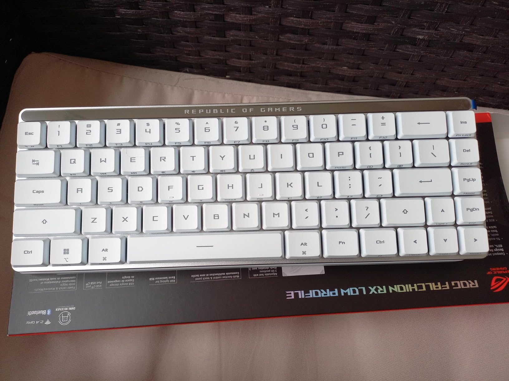 ASUS ROG Falchion RX Low Profile Wireless Gaming Keyboard - 65% Compact TKL, Tri-Mode Connectivity, ROG RX Blue Optical Switches, RGB, Touch Panel, Keyboard Cover, PC/Mac Support - White customer photo 2