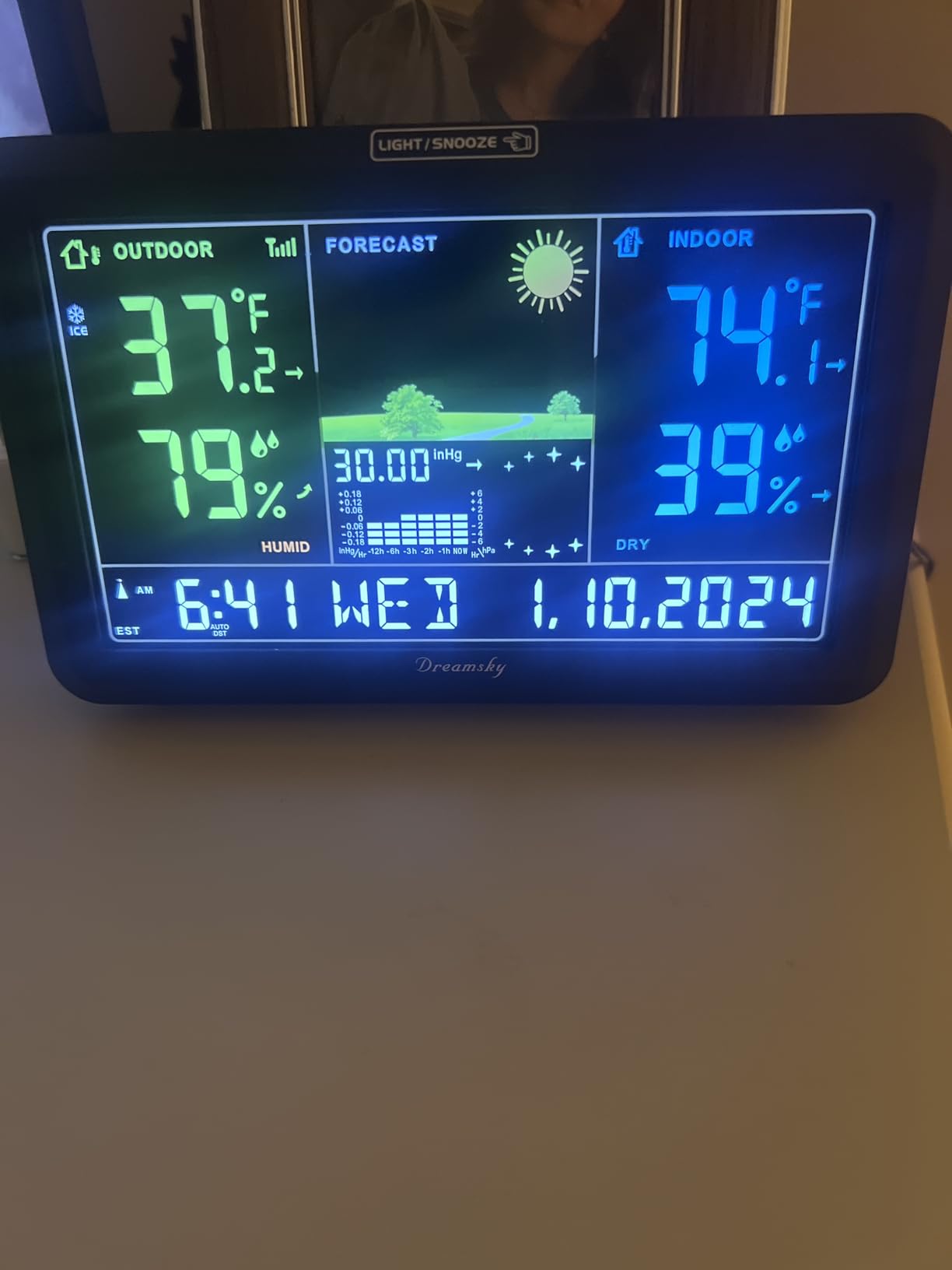 DreamSky Weather Station Indoor Outdoor Thermometer Wireless with Digital Atomic Clock for Home, Large Display with Dimmer, USB Port, Inside Outside Temperature Humidity Monitor customer photo 1