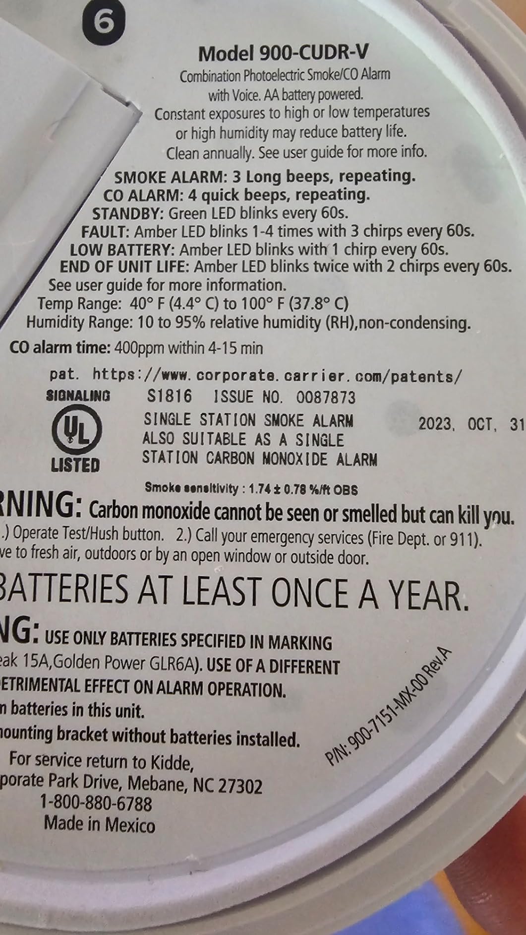 Kidde Smoke and Carbon Monoxide Detector, AA Battery Powered, with Voice Alerts, LED Status Lights, 85 dB Alarm, 30CUDR-V customer photo 1