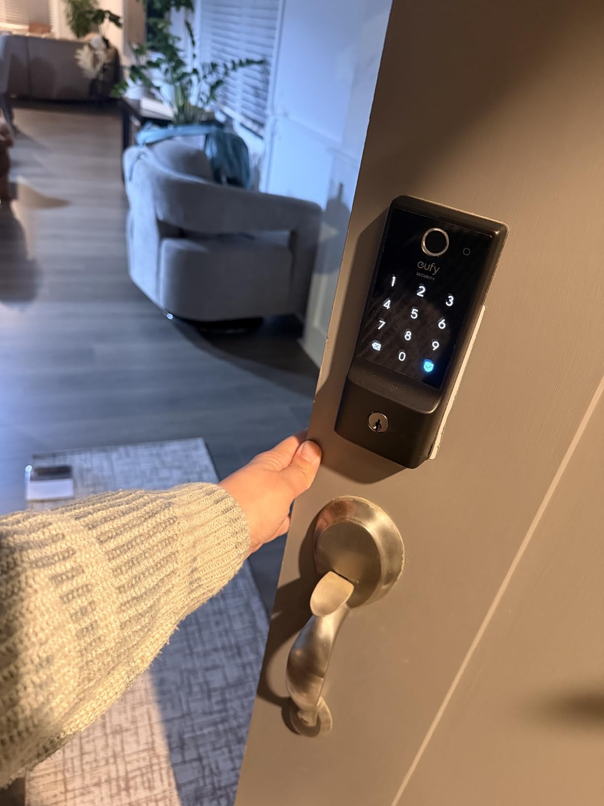 eufy Security Smart Lock C220, Fingerprint Keyless Entry Door Lock, Built-in Wi-Fi, App Remote Control, Front Door Smart Lock Deadbolt, IP53 Waterproof, 8-Months Battery, Nickel customer photo 1