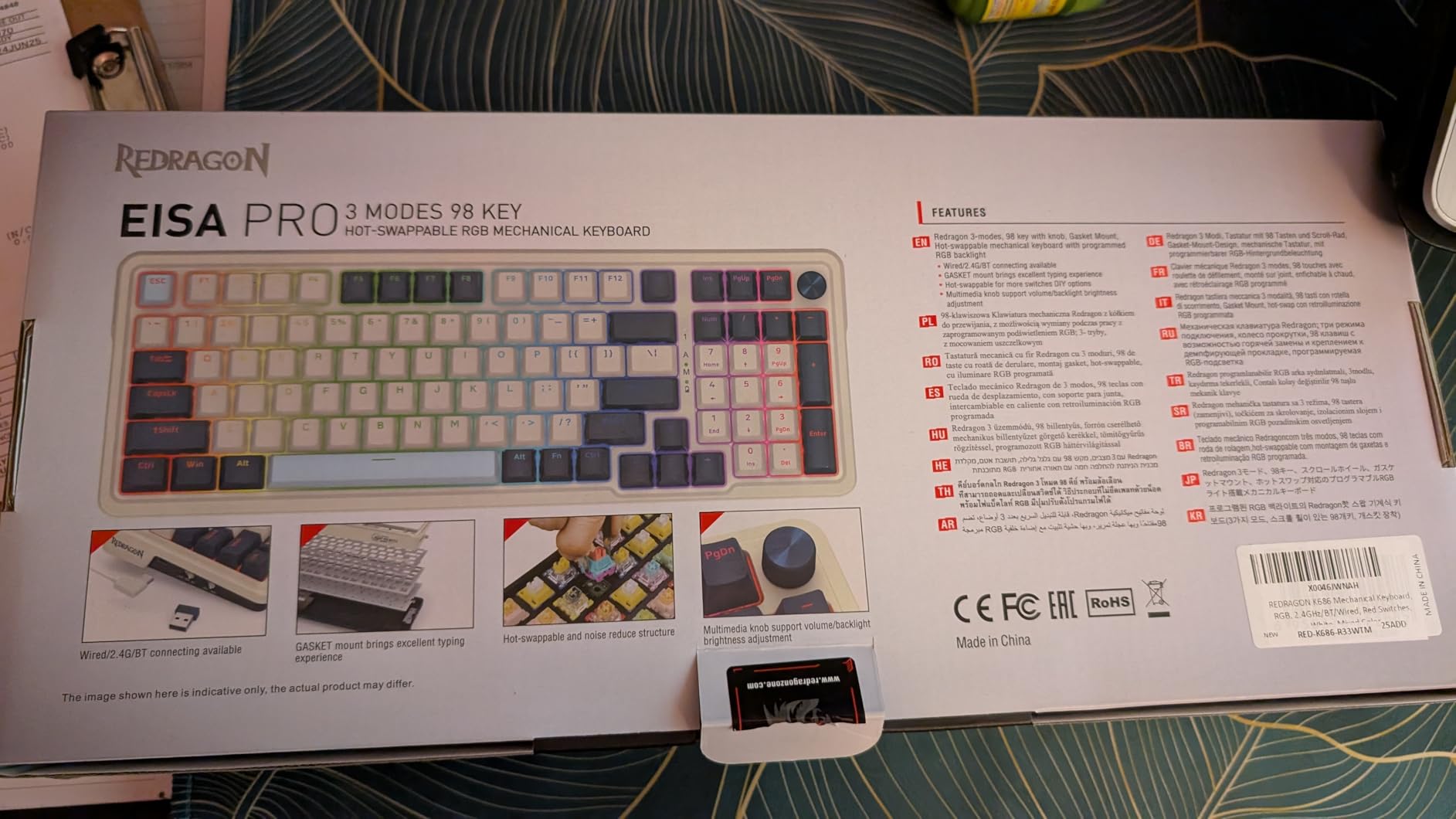 Redragon K686 PRO 98 Keys Wireless Gasket RGB Gaming Keyboard, 3-Mode Win/Mac Mechanical Keyboard w/5-Layer Noise Dampening, Dedicated Knob Control & Hot-Swap in Linear Red Switch, Blue Himmel Color customer photo 1