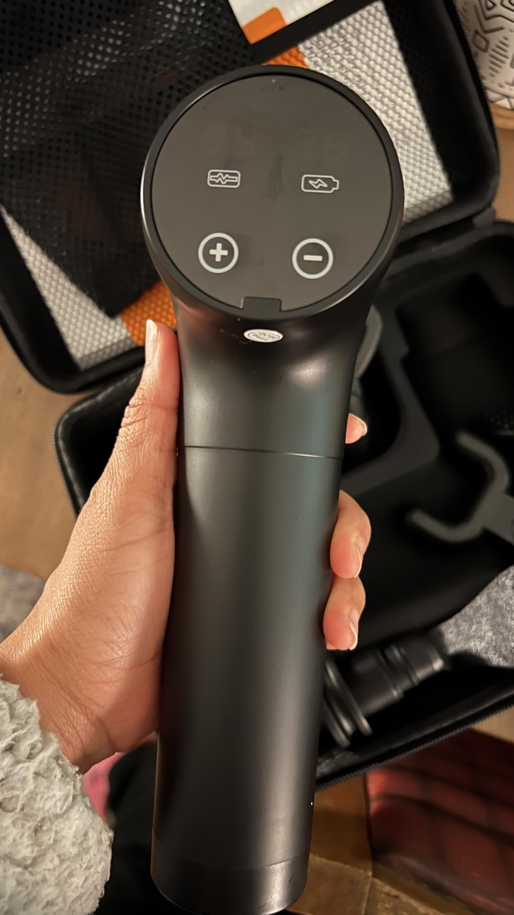 cotsoco Massage Gun Deep Tissue, Muscle Massage Gun with 9 Attachment Heads 20 Speeds & Silent Brushless Motor for Pain Relief, Handheld Percussion Back Massager Gun for Athletes (Black) customer photo 1