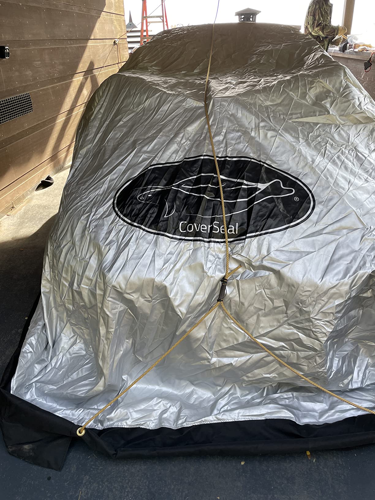 CoverSeal Heavy Duty Outdoor Car Cover with Patented Weighted Ground Conforming Apron Seal - Wind Resistant, Dust, & Water Protection for Automobiles - Large Size 215 L x 75 W x 67 H inch Max customer photo 1
