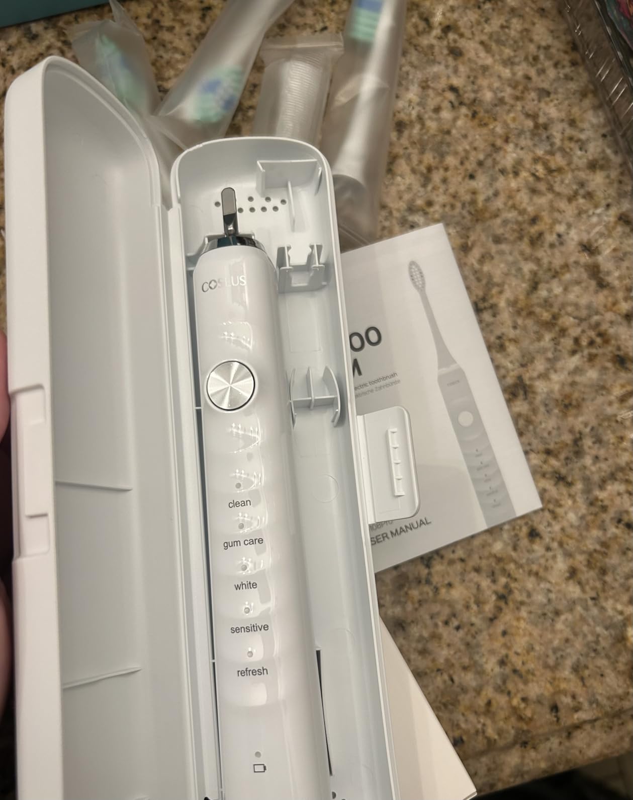 COSLUS Sonic Electric Toothbrush for Adults C40: 47000 VPM for Deep Cleaning with Travel Case - 5 Modes for Sensitive Teeth & Brace, Wireless Charging, 6 Brush Heads, Black customer photo 1