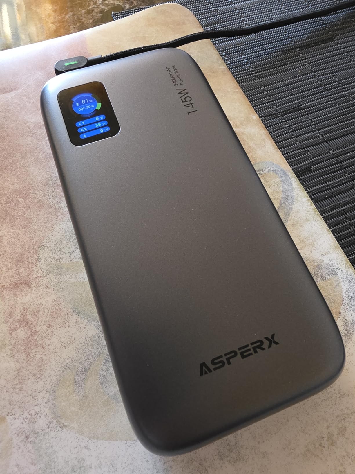 AsperX Laptop Power Bank, 25,000mAh 140W PD 3.1 Fast Charging Portable Charger, TFT Smart Display USB C Battery Pack (92.5Wh) Flight-Approved customer photo 1
