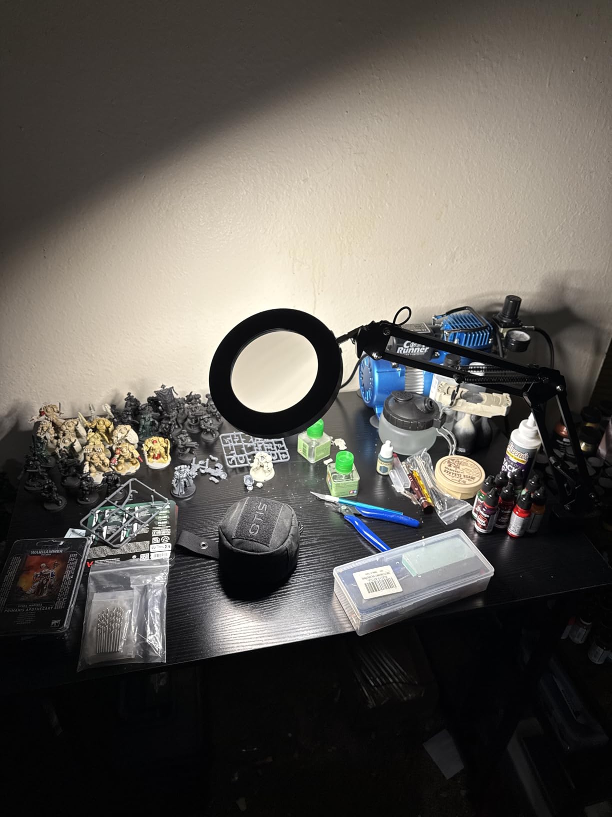 LED Magnifier Desk Lamp with Stand and Clamp, 3 Color Modes & Stepless Dimming 5-Diopter Glass Lens, Adjustable Swivel Arm - Magnifying lamp for Close Work, Repair, Crafts, Reading customer photo 1
