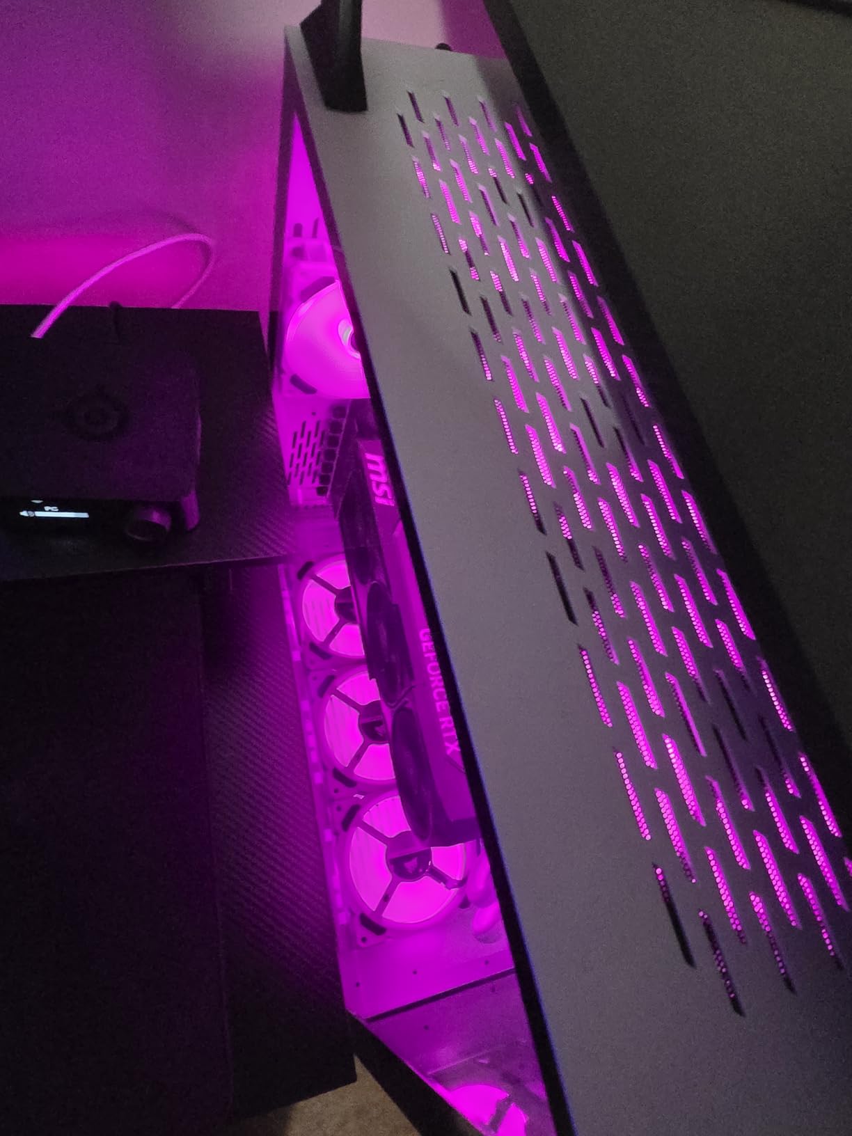 AODK 59 Inch Gaming Desk with LED Light- Reversible Computer Desk with Storage Shelves & Monitor Stand, Modern Gamer Desk Table with Fabric Drawers, Black customer photo 1