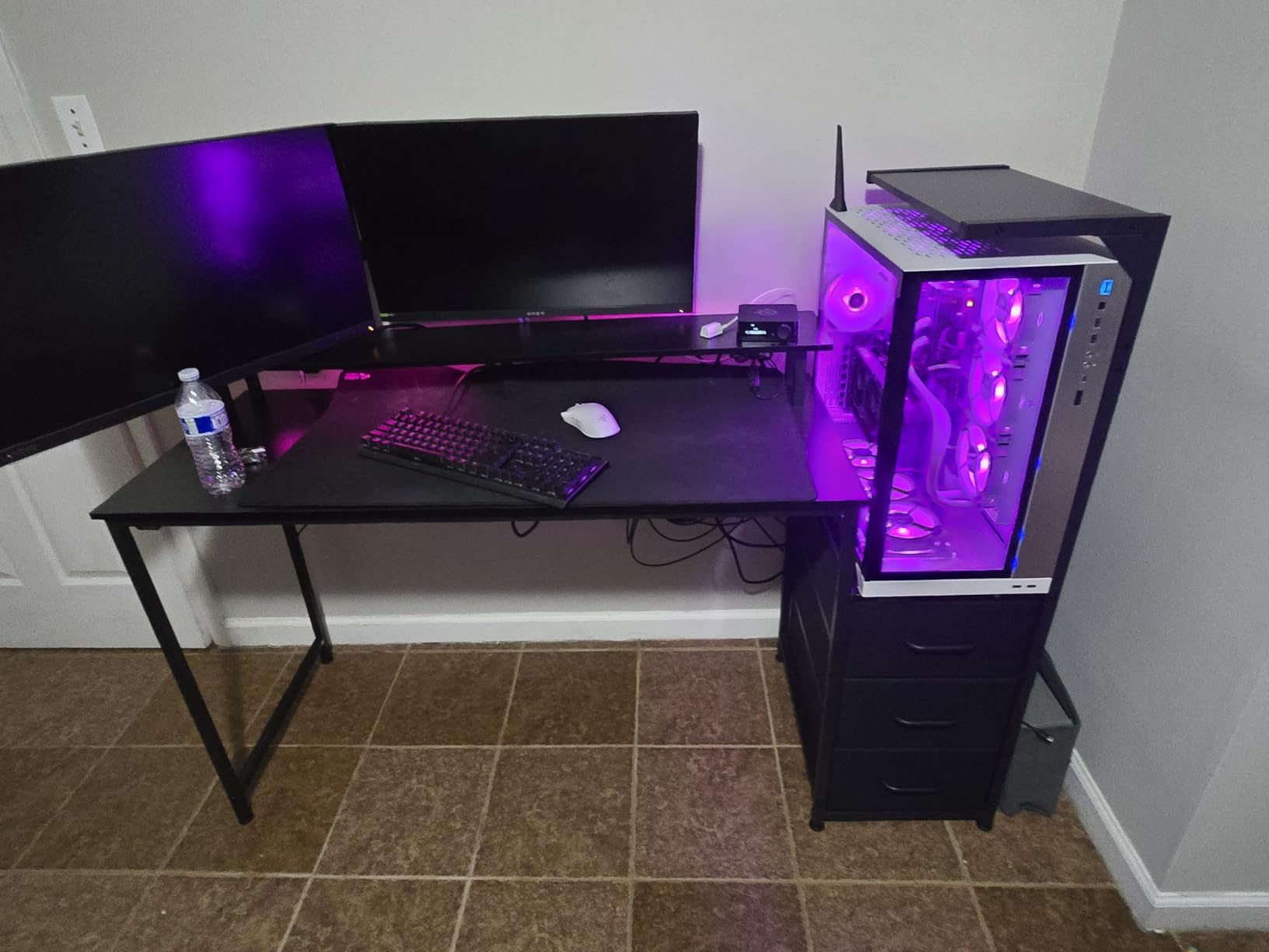 AODK 59 Inch Gaming Desk with LED Light- Reversible Computer Desk with Storage Shelves & Monitor Stand, Modern Gamer Desk Table with Fabric Drawers, Black customer photo 2
