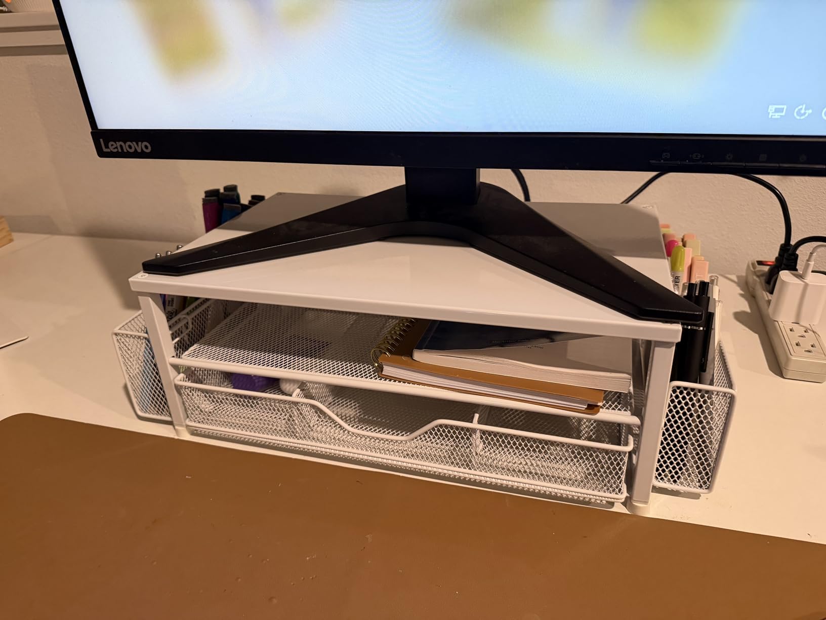 OPNICE Desk Organizer and Accessories, 2-Tier Computer Monitor Stand Riser with Drawer and 2 Pen Holders customer photo 1