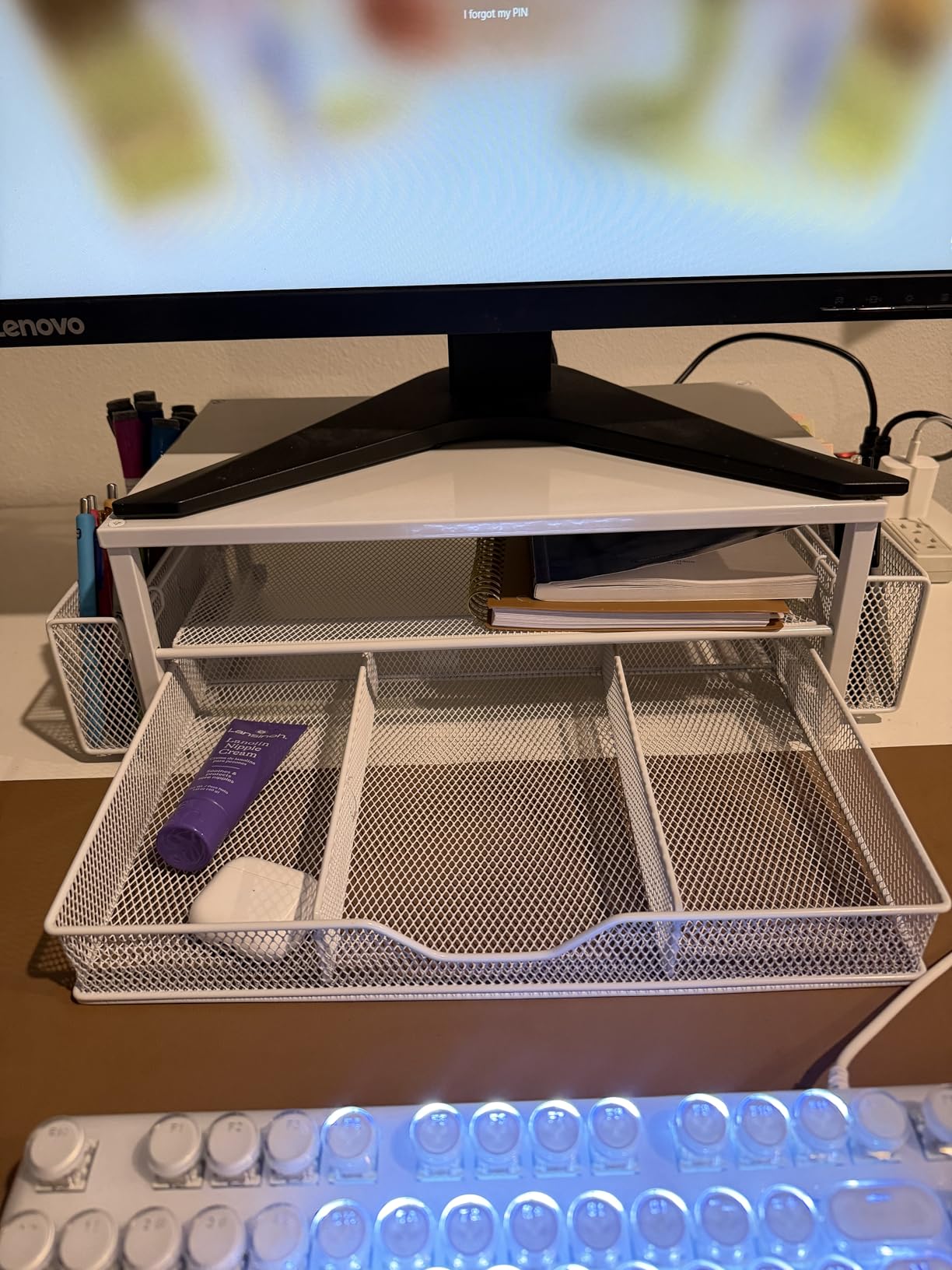 OPNICE Desk Organizer and Accessories, 2-Tier Computer Monitor Stand Riser with Drawer and 2 Pen Holders customer photo 2