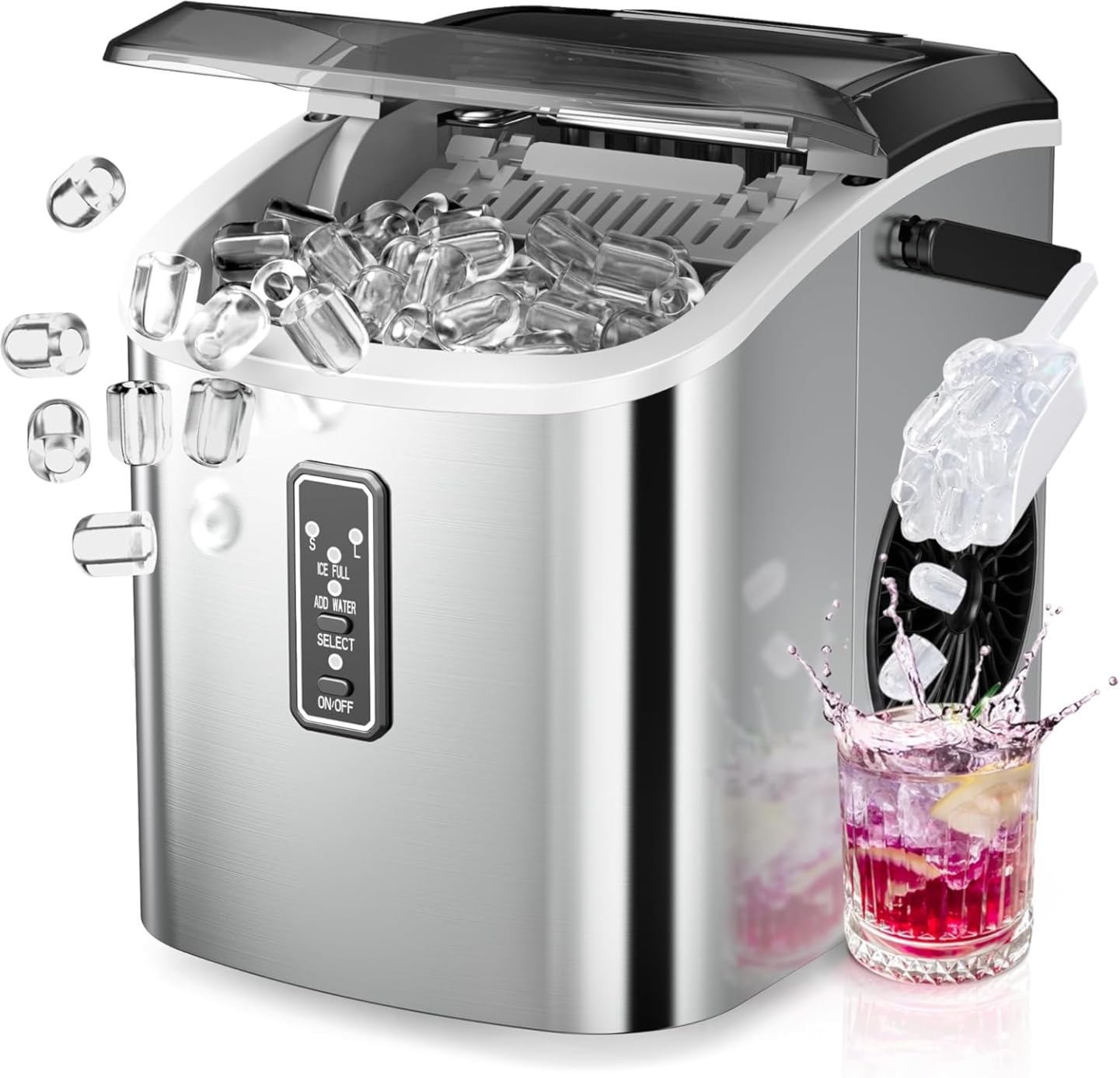 EUHOMY Ice Maker Countertop, 9 Cubes Ready in 6 Mins, 26lbs/24H, Self-Cleaning, Portable Ice Maker Machine with Carry Handle, Basket and Scoop, 2 Sizes of Bullet Ice customer photo 1