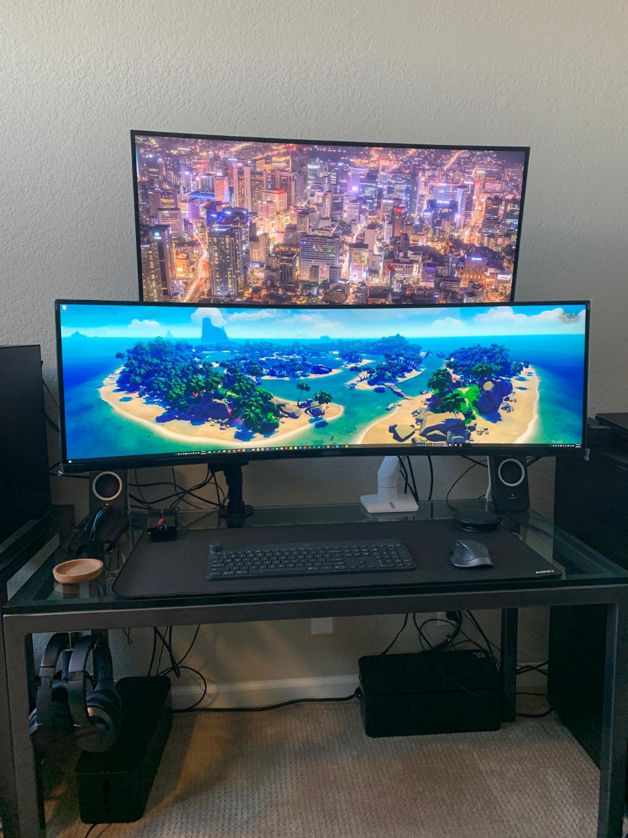 VIVO Single Ultra-Wide Monitor Desk Mount for up to 49 inch Ultrawide Screens, Clamp-on Adjustable Stand Holds 44 lbs, VESA up to 100x100mm, Black customer photo 1