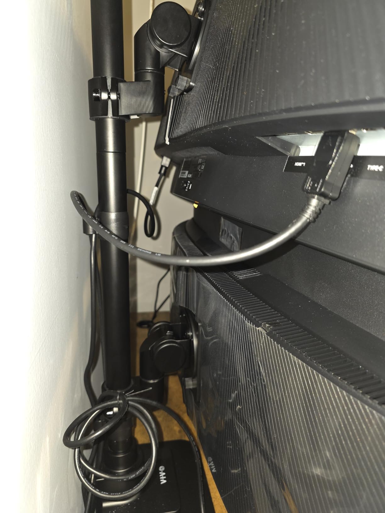 VIVO Dual Vertically Stacked Ultra-Wide Monitor Desk Mount for up to 49 inch Ultrawide Screens, Extra Tall Heavy Duty Adjustable Stand Holds 44 lbs Per Screen, Black, STAND-V202R customer photo 1