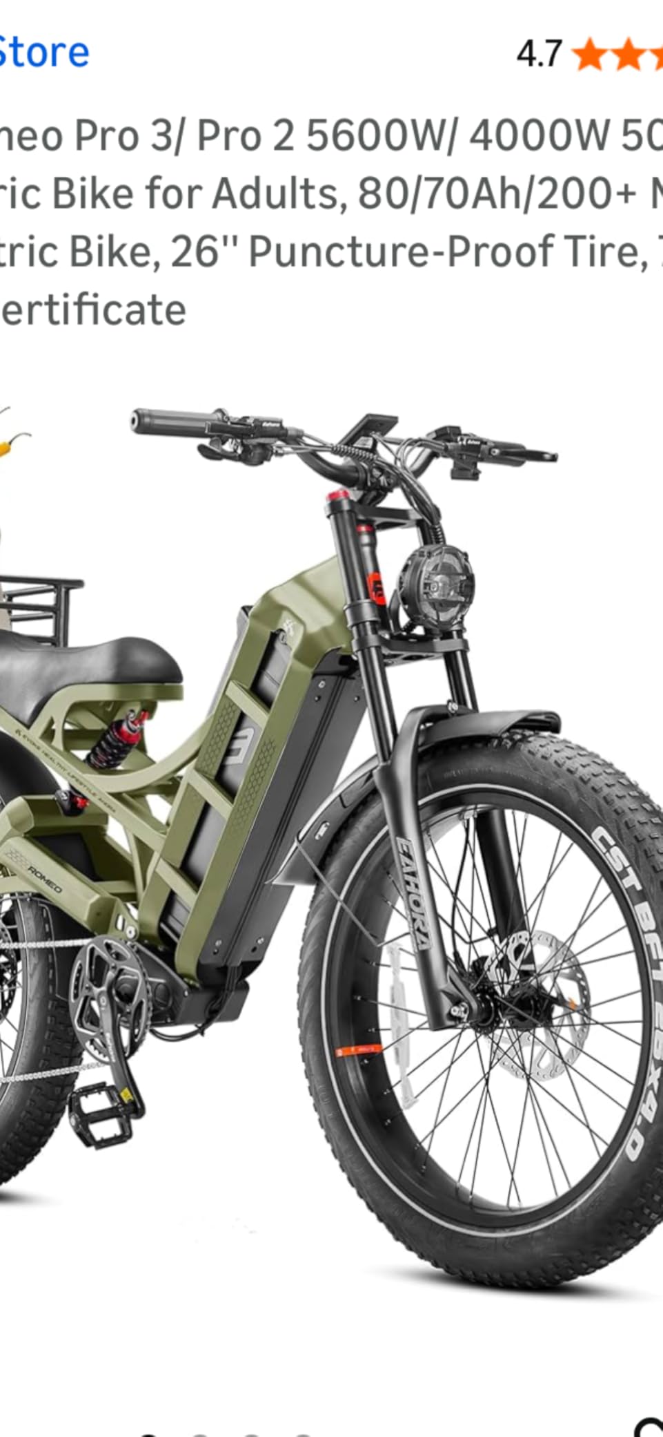 eAhora 2026 Romeo Pro 3 5600W 50Mph High-Torque Ebike, 60V 80Ah 250-Mile Long Range Electric Bike for Adults, Adjustable Air Suspension customer photo 2