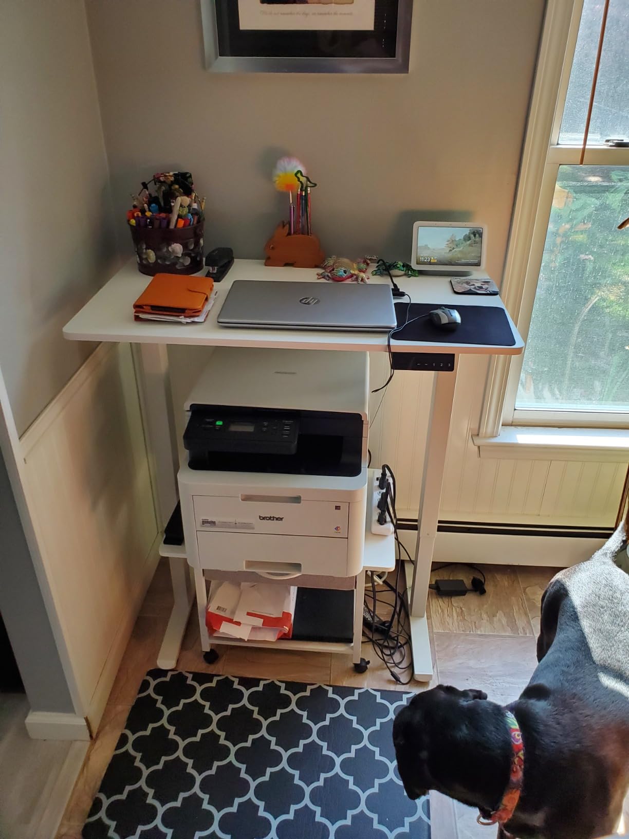 Kingant Standing Desk Height Adjustable Small Electric Stand Up Desks [35 x 20 Inch] - Ergonomic Sit Stand Desk Rising Desks for Home Office Computer Desk Stand Desk Workstation with Cable Management customer photo 1