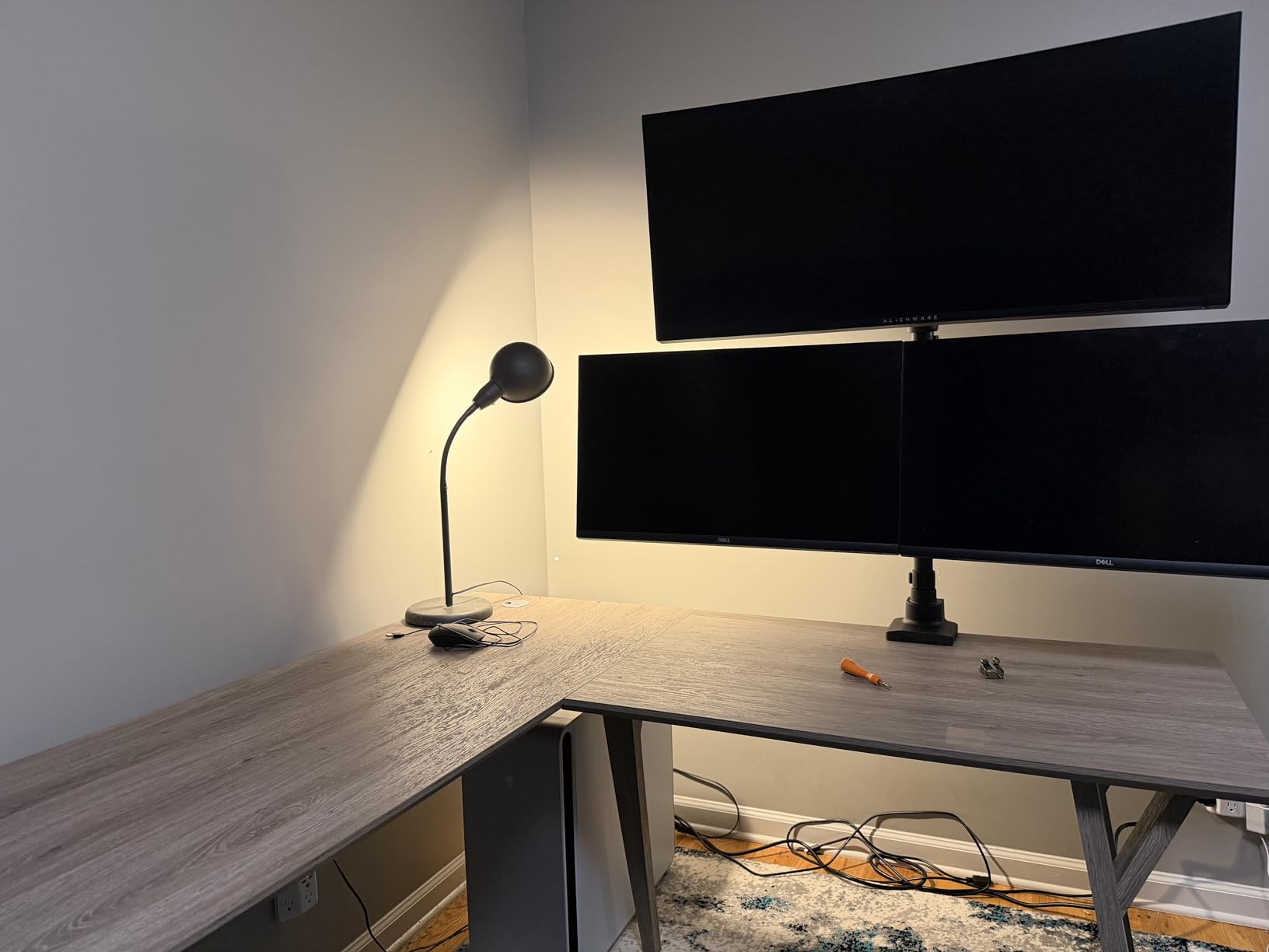 VIVO Pneumatic Arm Triple Ultrawide Monitor Extra Tall Desk Mount for Up to 49 inch Screens, Heavy Duty Clamp, Holds 3 Ultra Wides Up to 44 lbs customer photo 1