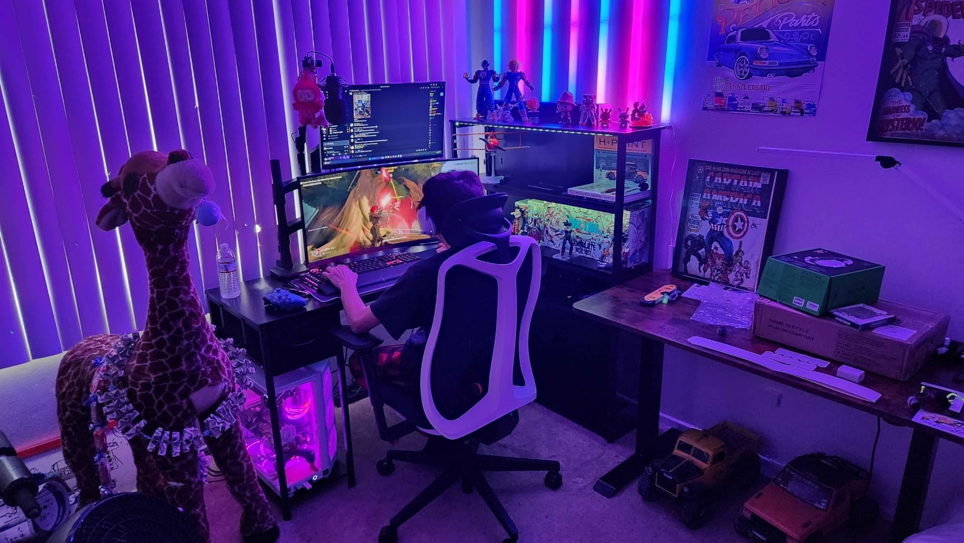 ARES WING Dual Monitor Arm Desk Mount for 17-49 Inch Ultrawide Monitors, Heavy Duty Dual Monitor Mount Holds 44 lbs, Full Motion Gas Spring Vertical Stacked Monitor Mount, 75/100 VESA Mount, Black customer photo 1